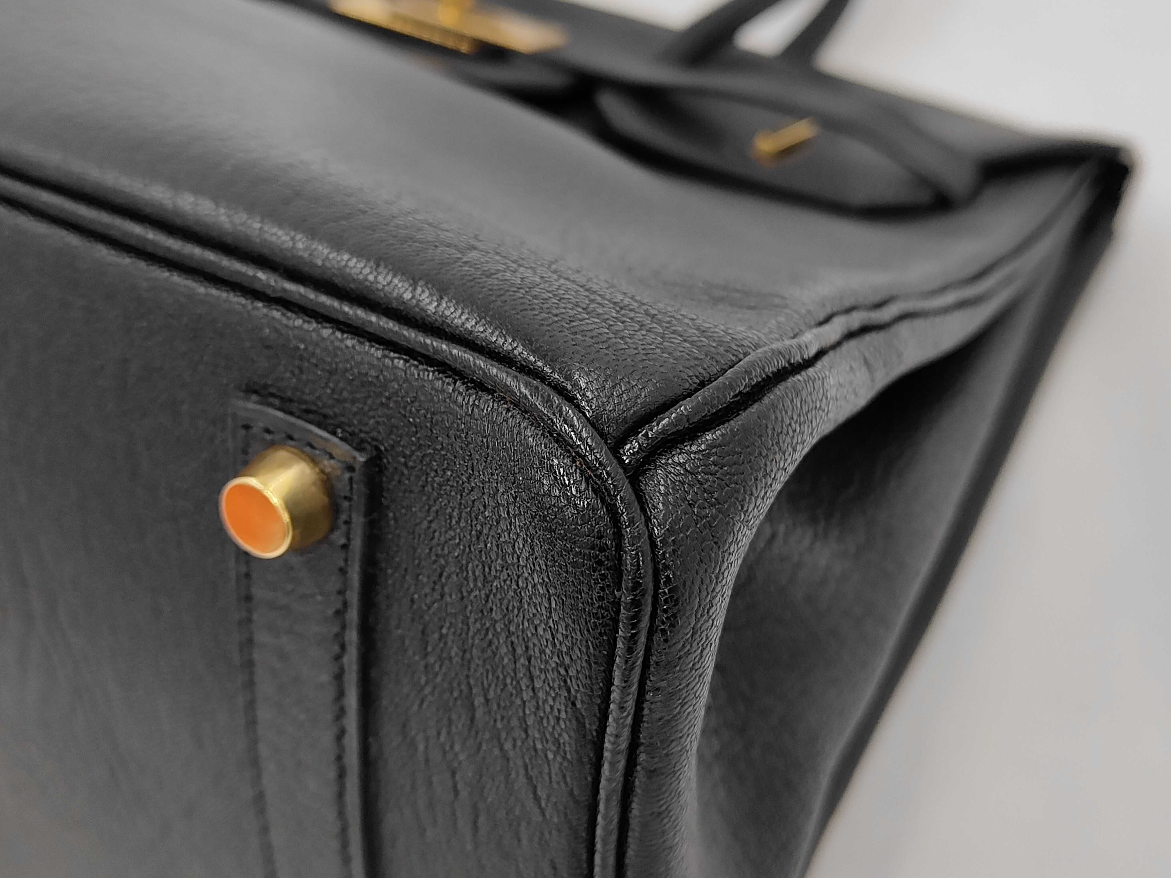Birkin 35 Chevre Leather, Black, Gold Hardware, F Handbag — view 7