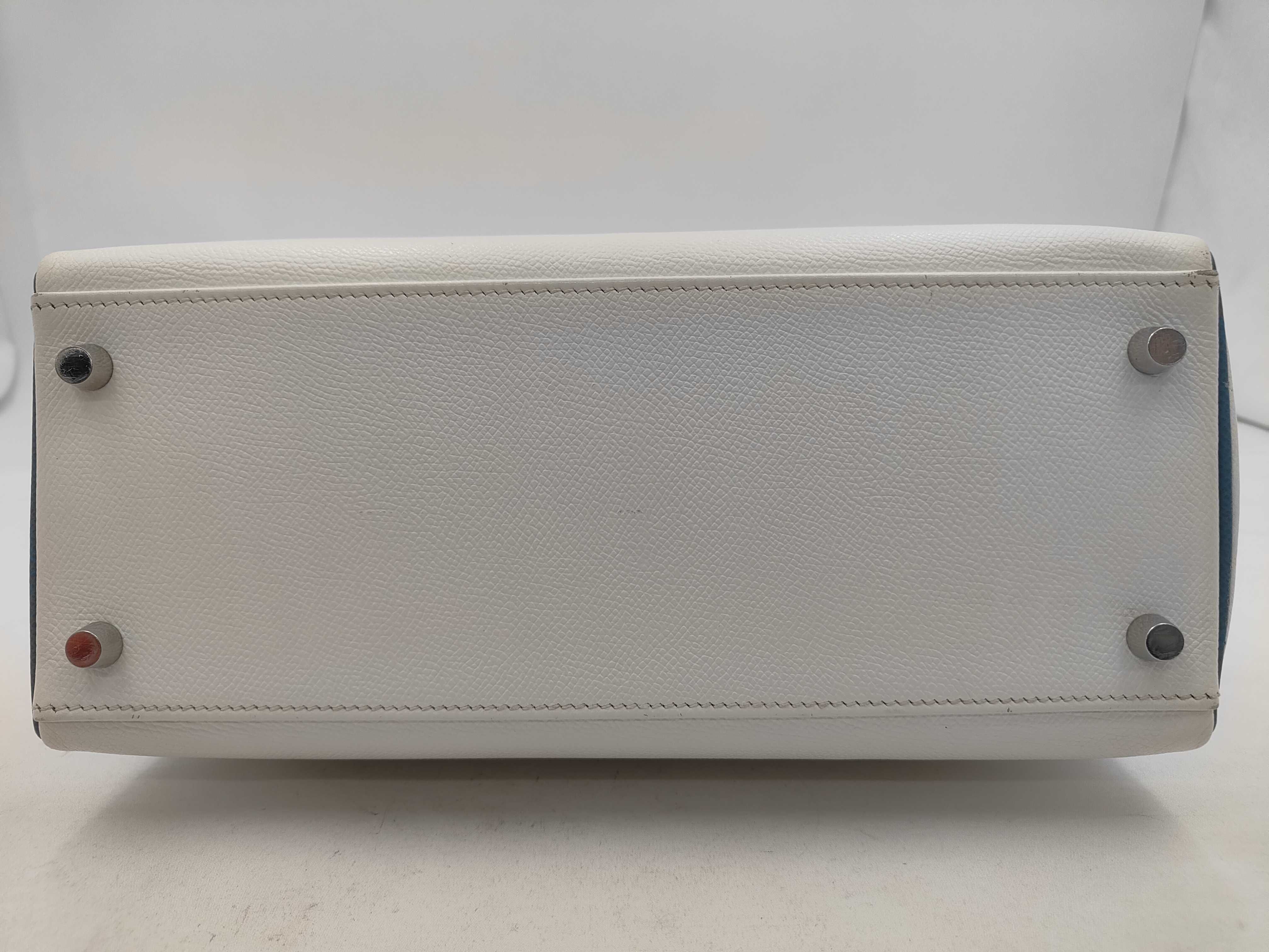 Kelly 28 Epsom Leather, White x Turquoise, J Stamp, Handbag — view 7