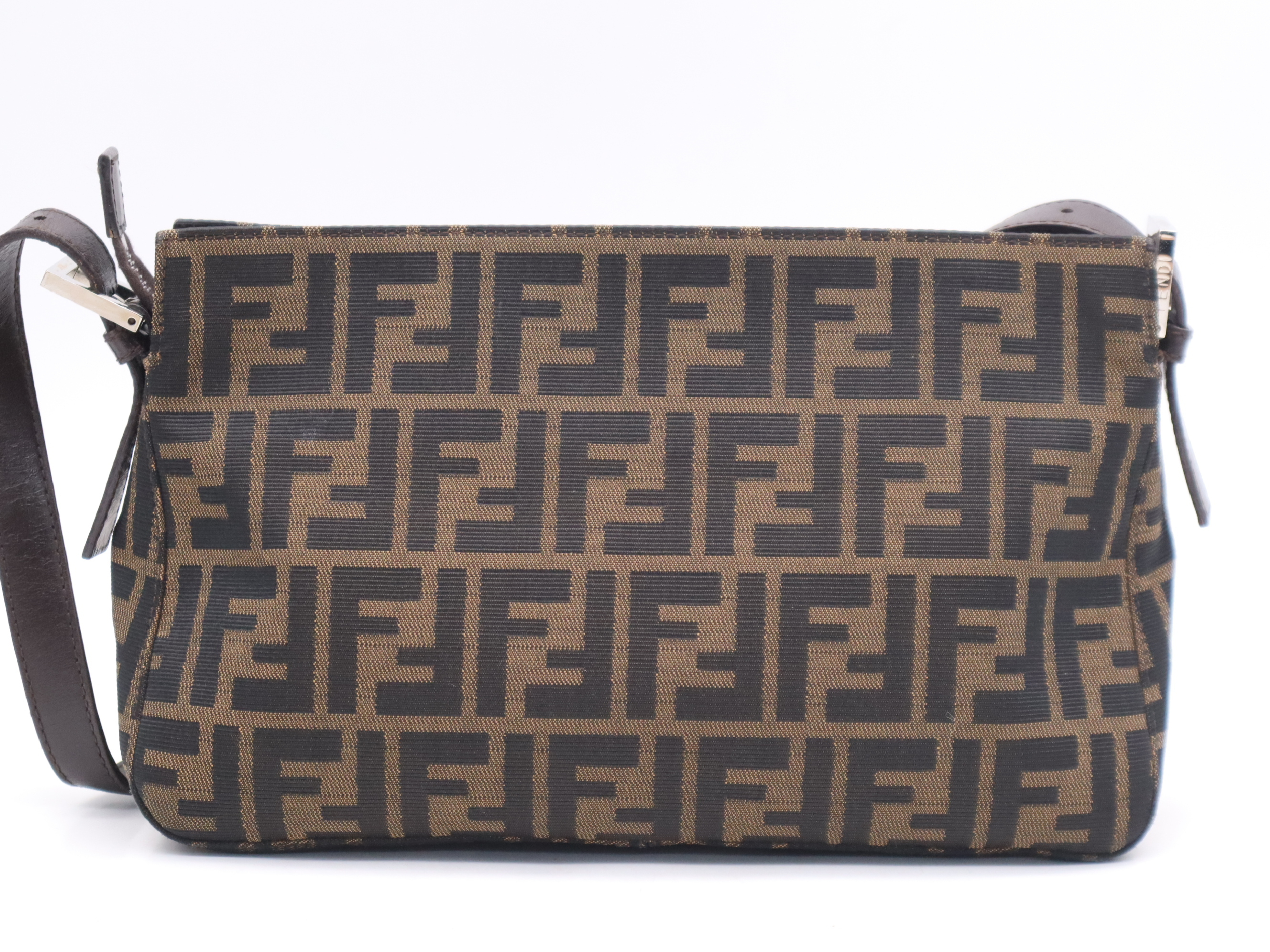 Canvas x Leather Zucca Mamma Bucket Shoulder Bag, Brown, Silver Hardware — view 2