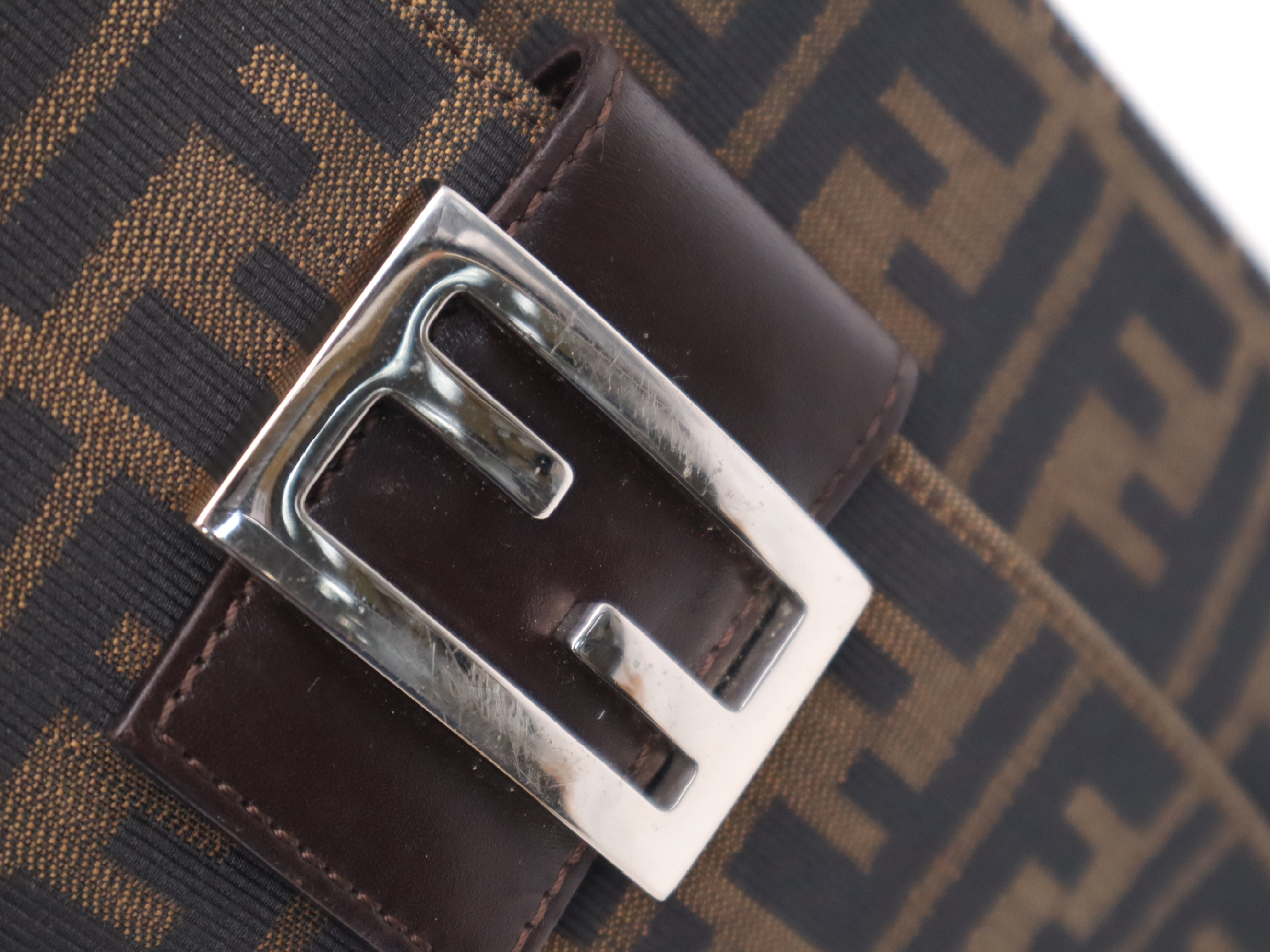 Canvas x Leather Zucca Mamma Bucket Shoulder Bag, Brown, Silver Hardware — view 11