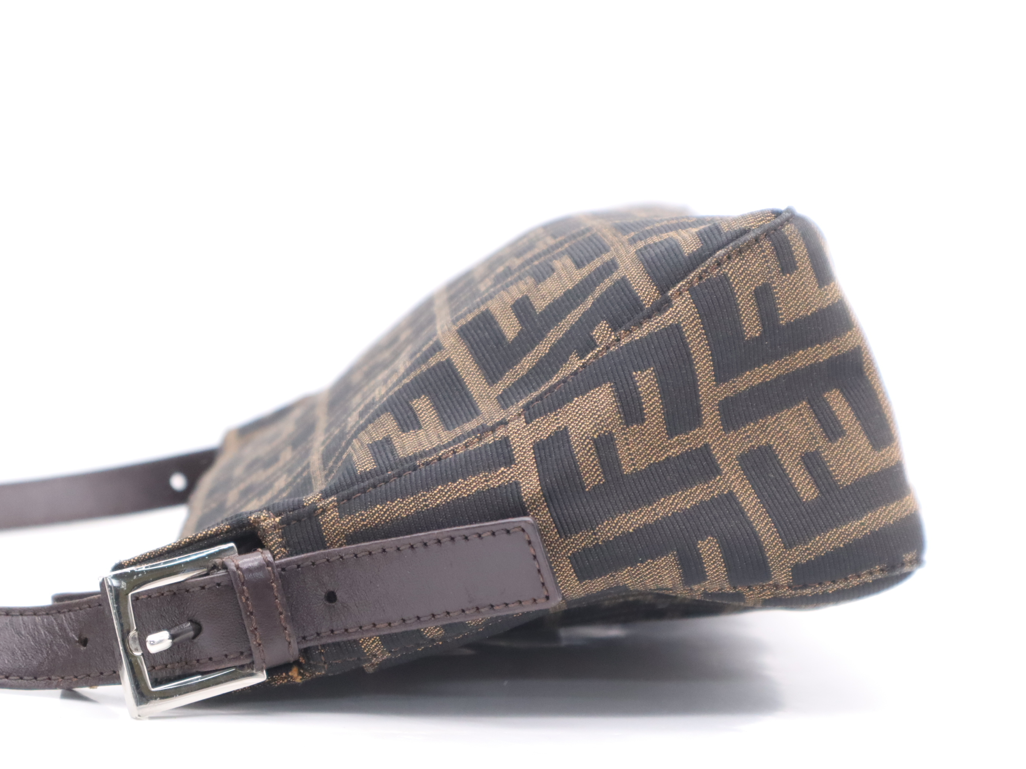 Canvas x Leather Zucca Mamma Bucket Shoulder Bag, Brown, Silver Hardware — view 3