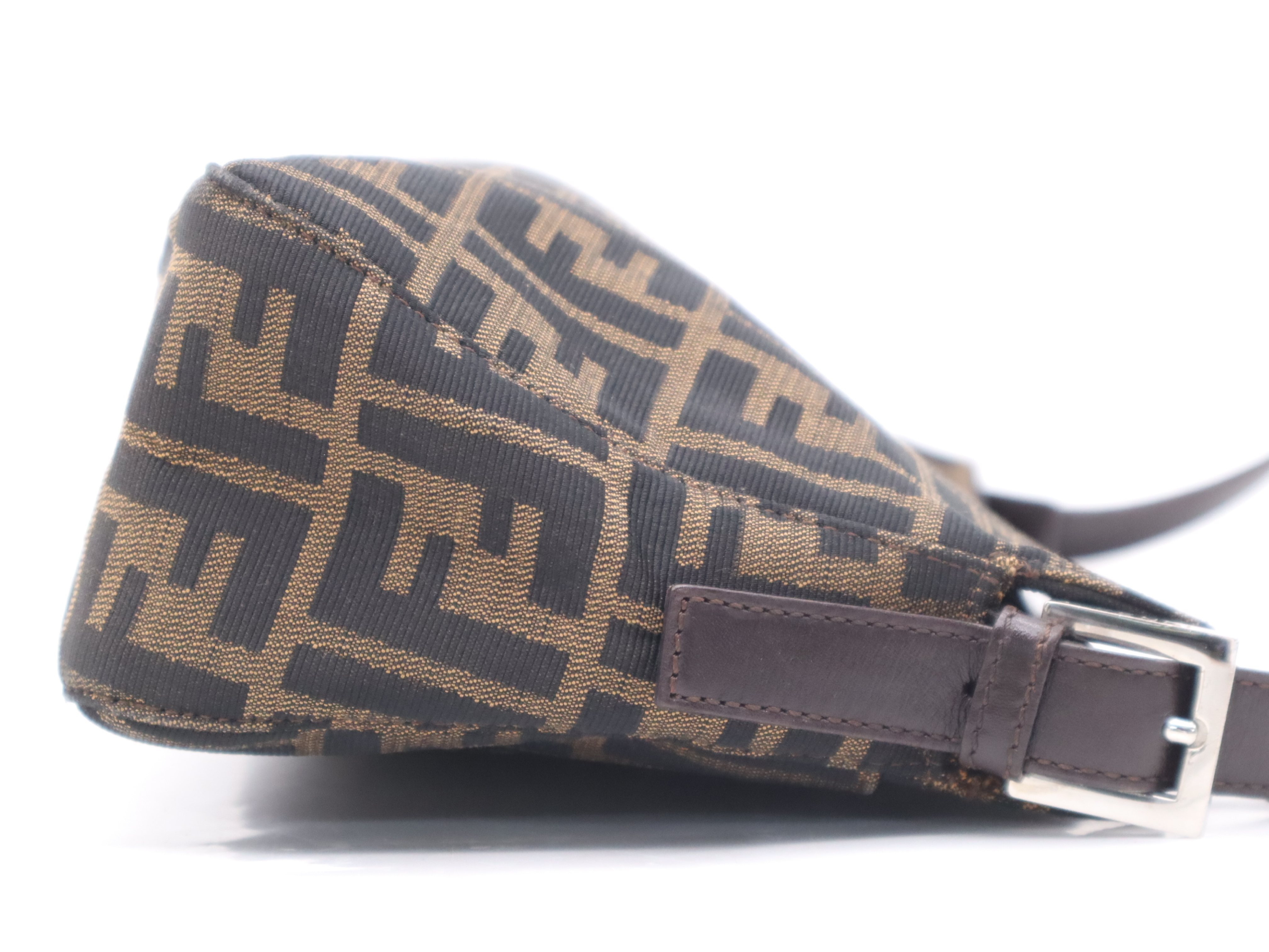 Canvas x Leather Zucca Mamma Bucket Shoulder Bag, Brown, Silver Hardware — view 5