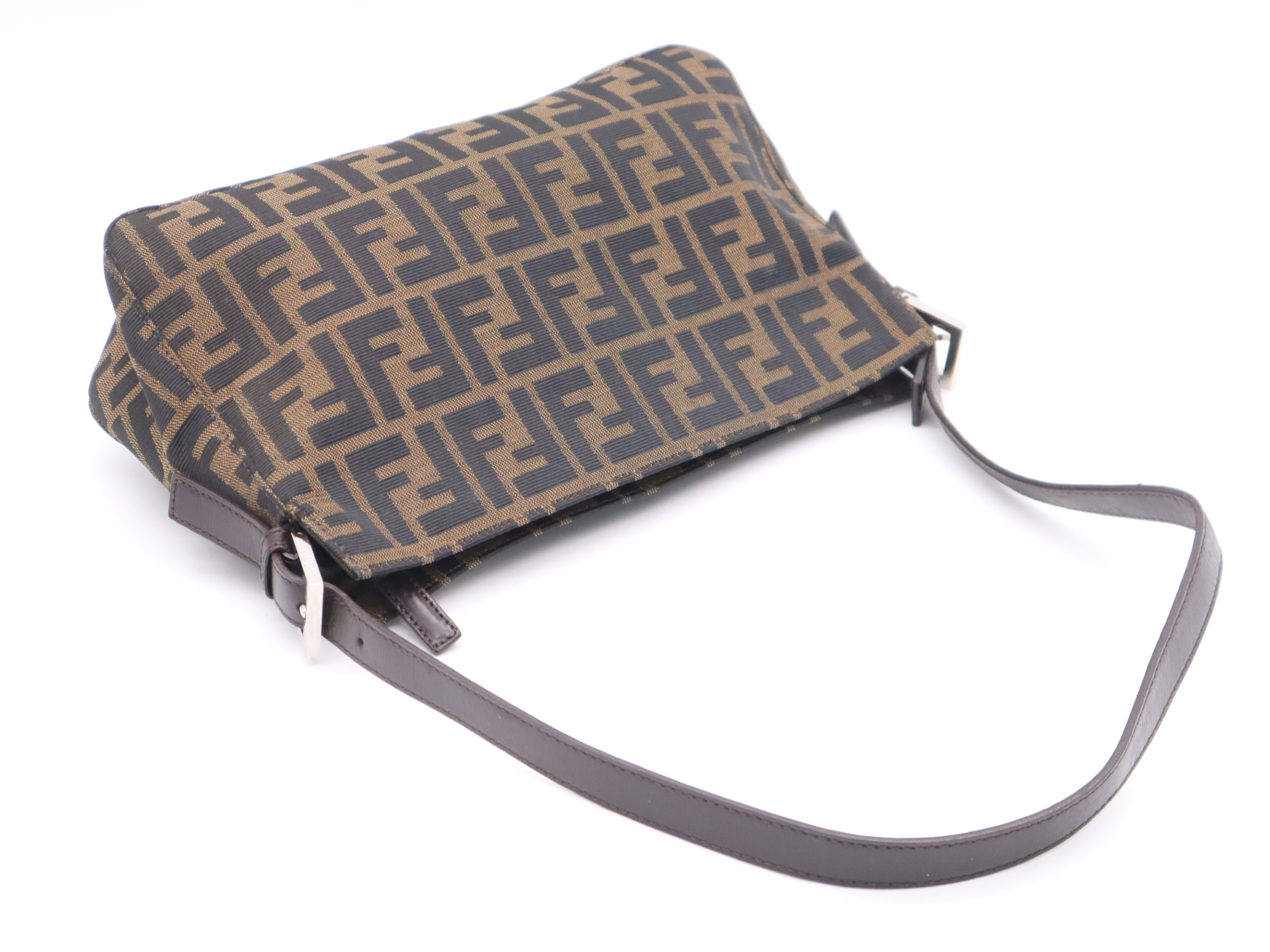 Canvas x Leather Zucca Mamma Bucket Shoulder Bag, Brown, Silver Hardware — view 6