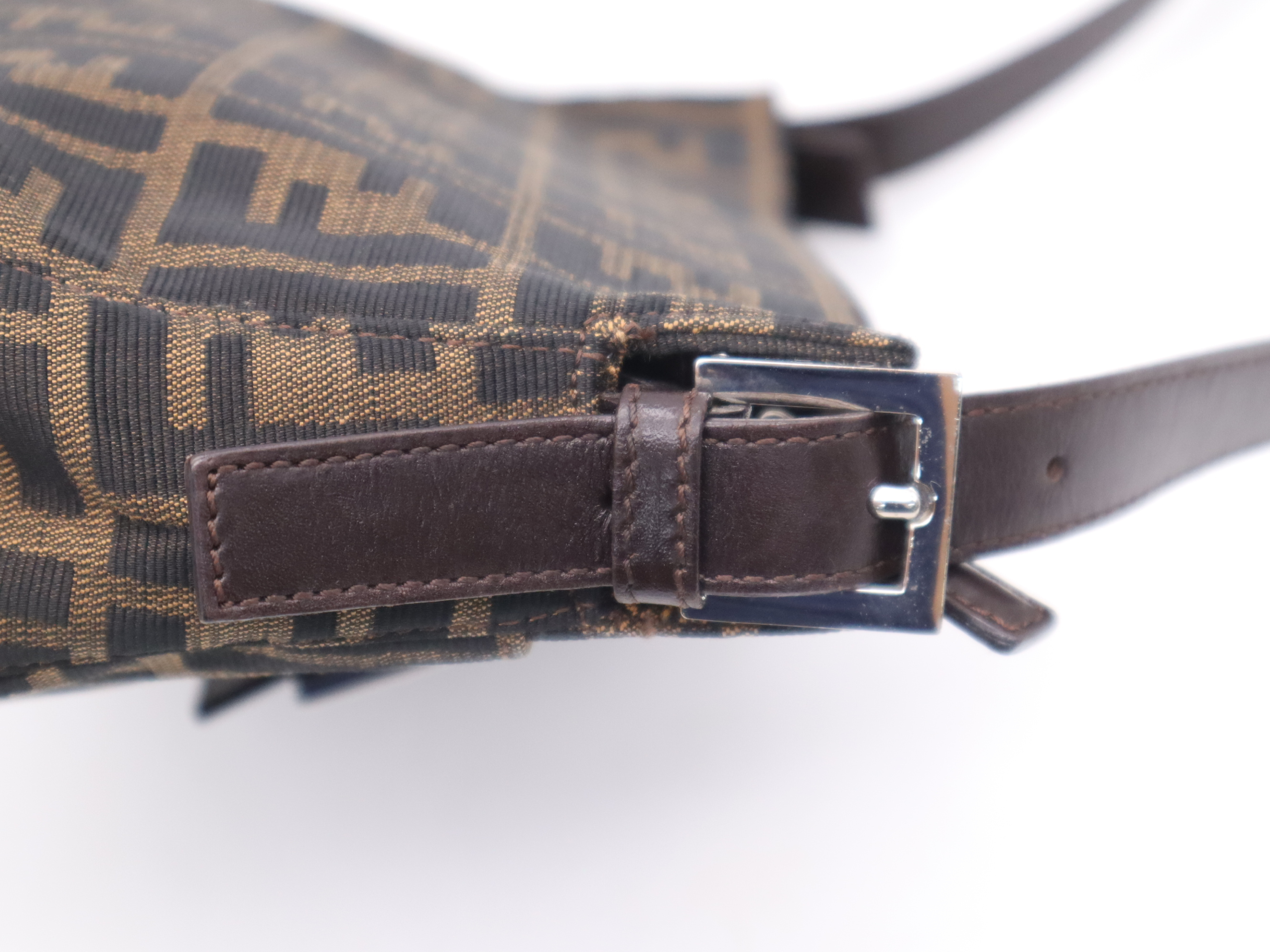 Canvas x Leather Zucca Mamma Bucket Shoulder Bag, Brown, Silver Hardware — view 7