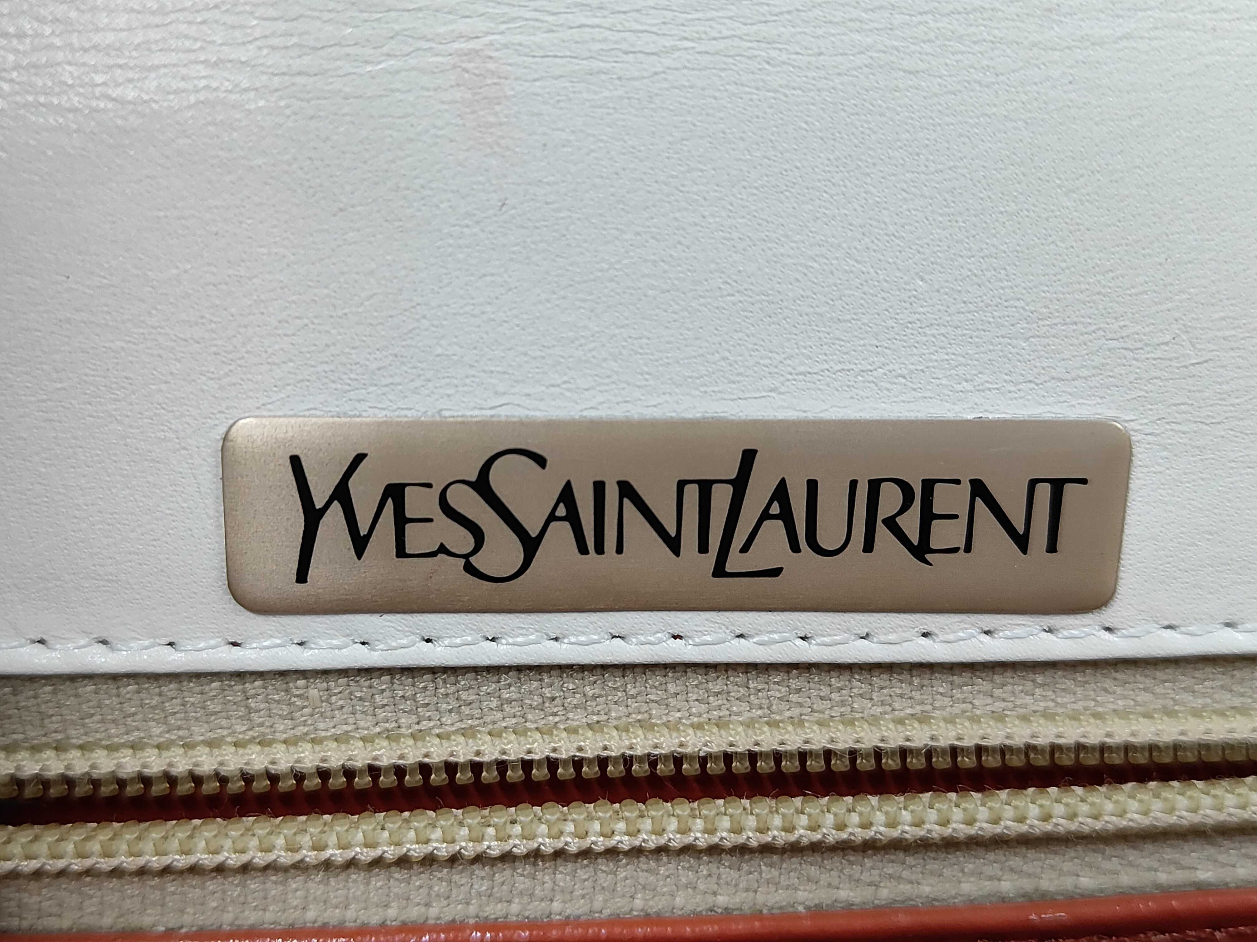 (YSL) Leather Shoulder Bag, White — view 10