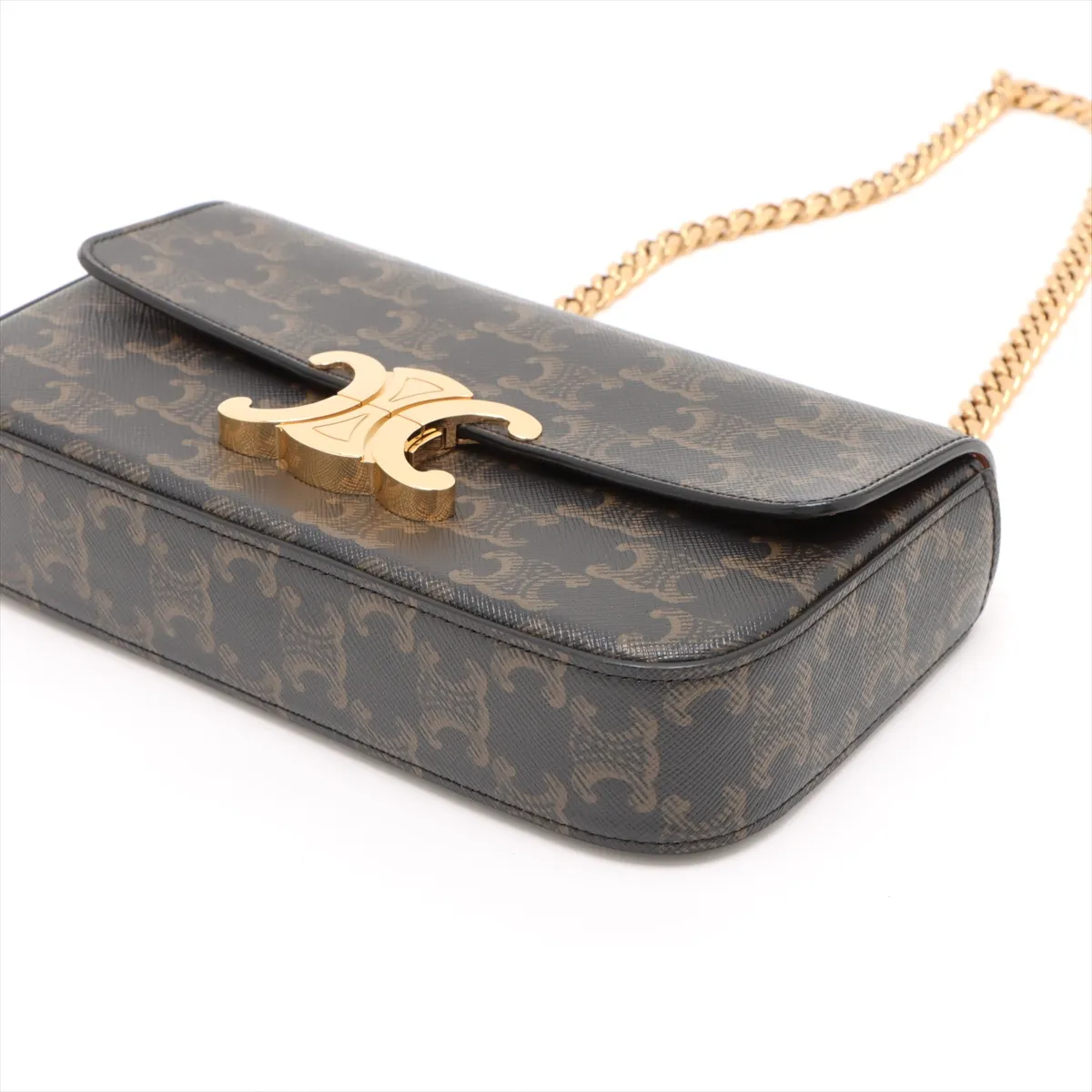 Triomphe PVC Chain Shoulder Bag Brown — view 3
