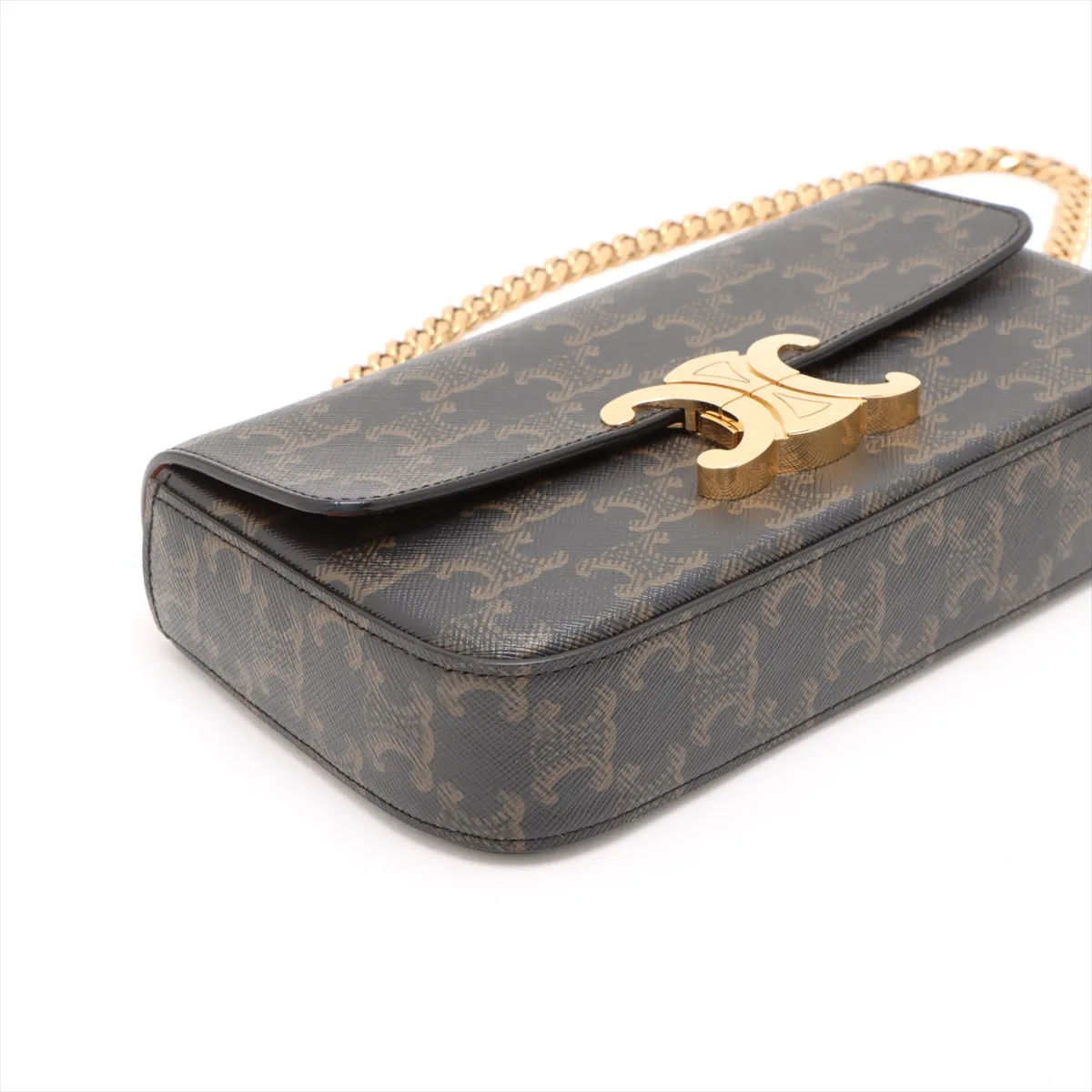Triomphe PVC Chain Shoulder Bag Brown — view 4