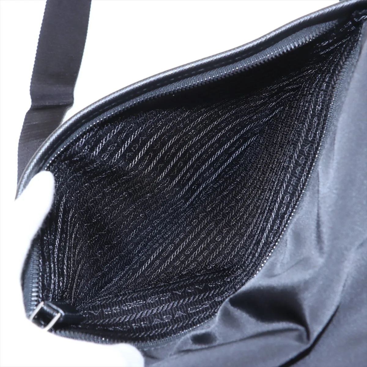 Tessuto Nylon x Leather Shoulder Bag, Black — view 12