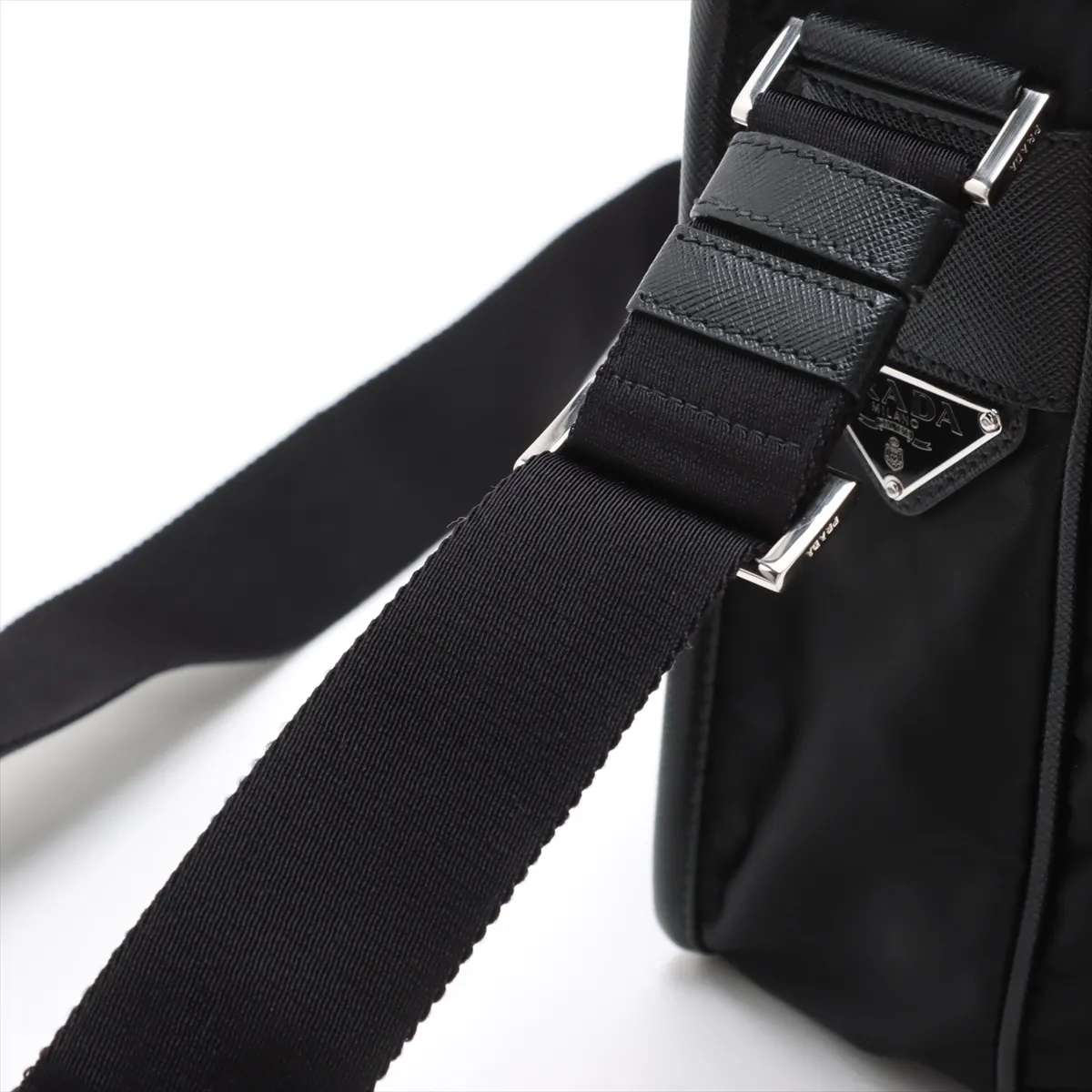 Tessuto Nylon x Leather Shoulder Bag, Black — view 14