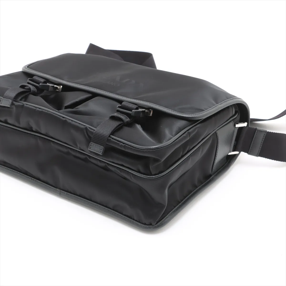 Tessuto Nylon x Leather Shoulder Bag, Black — view 3