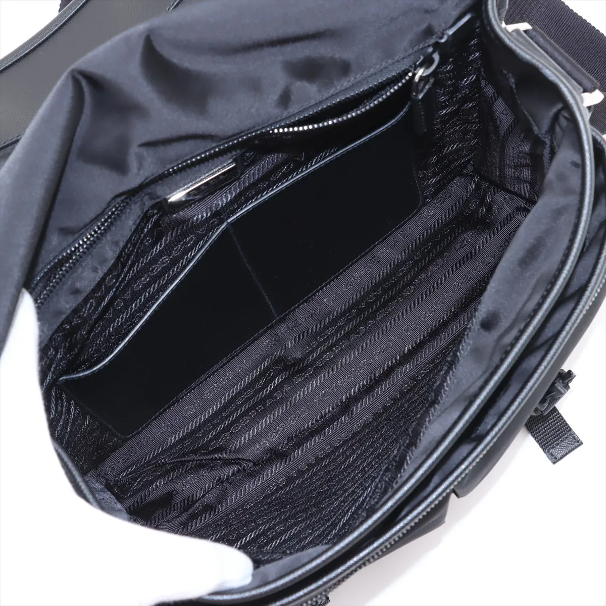 Tessuto Nylon x Leather Shoulder Bag, Black — view 6