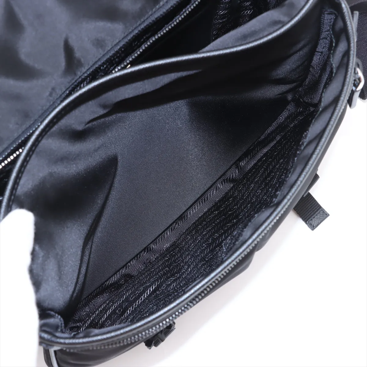 Tessuto Nylon x Leather Shoulder Bag, Black — view 7