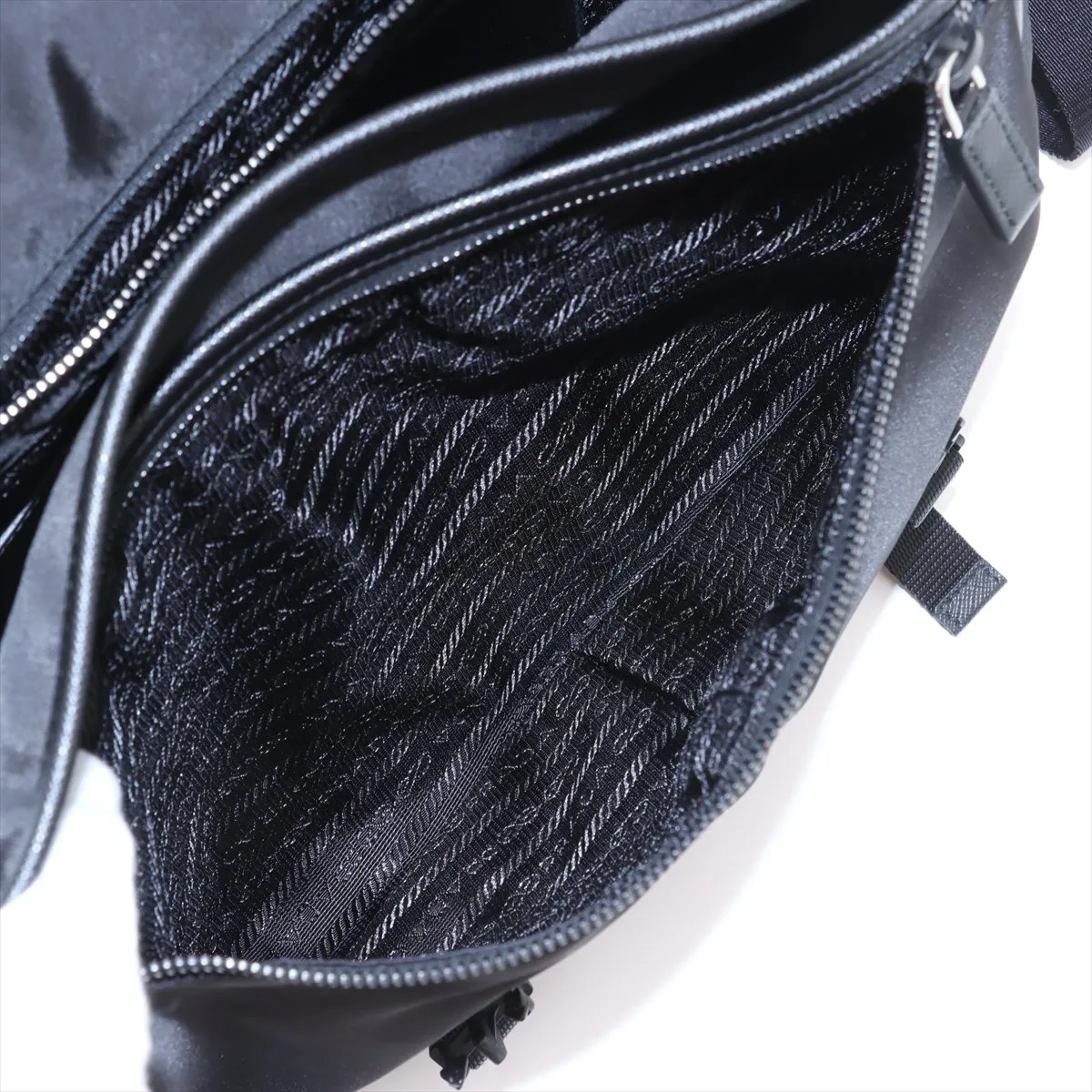 Tessuto Nylon x Leather Shoulder Bag, Black — view 8