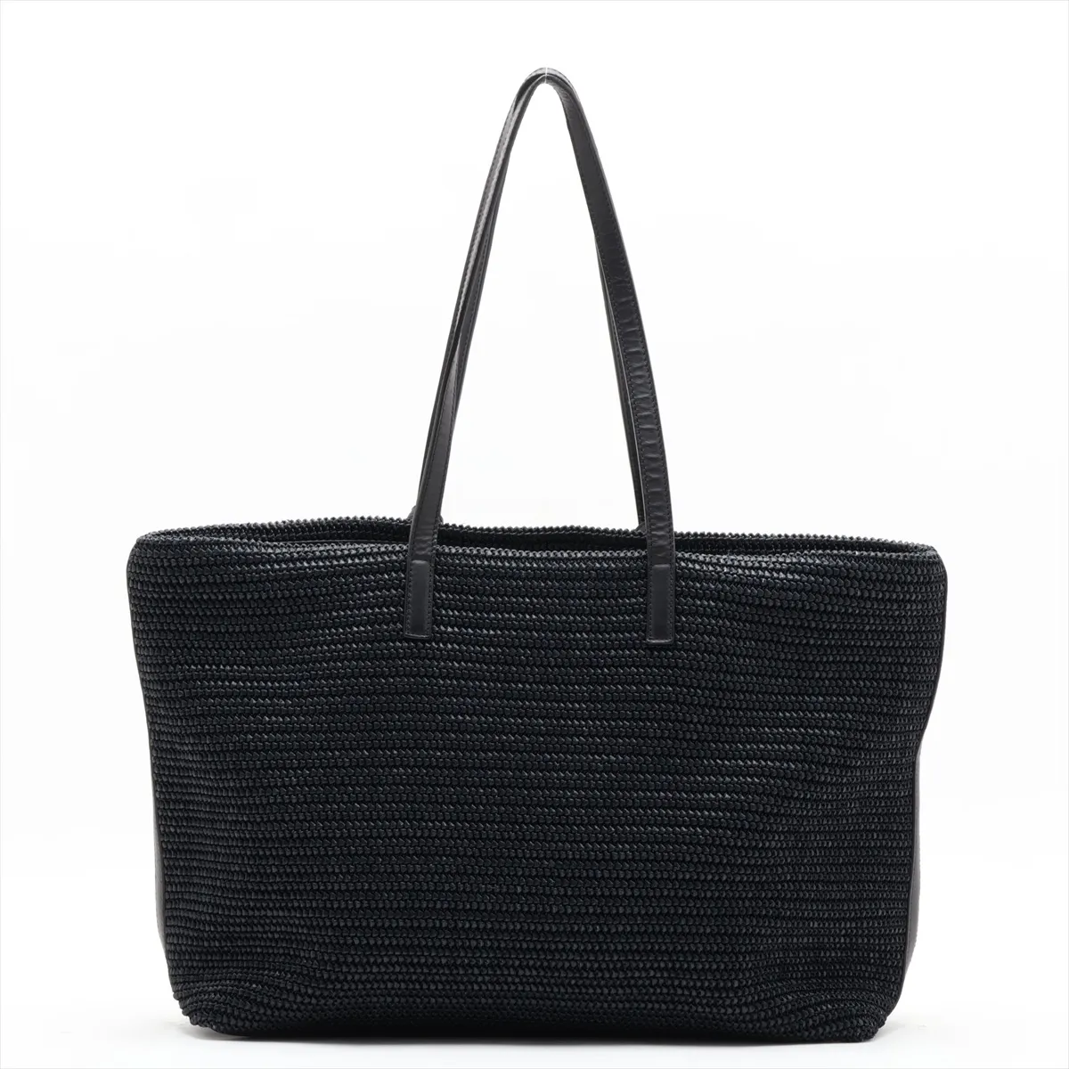 490793 Raffia x Leather Tote Bag, Black — view 2