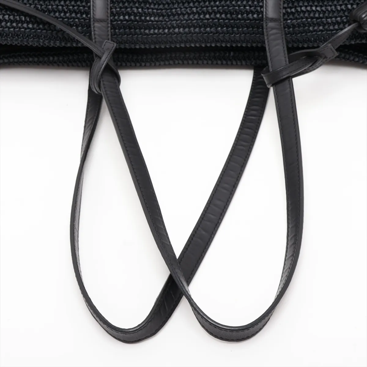 490793 Raffia x Leather Tote Bag, Black — view 5