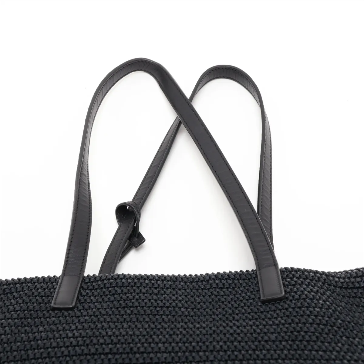 490793 Raffia x Leather Tote Bag, Black — view 6