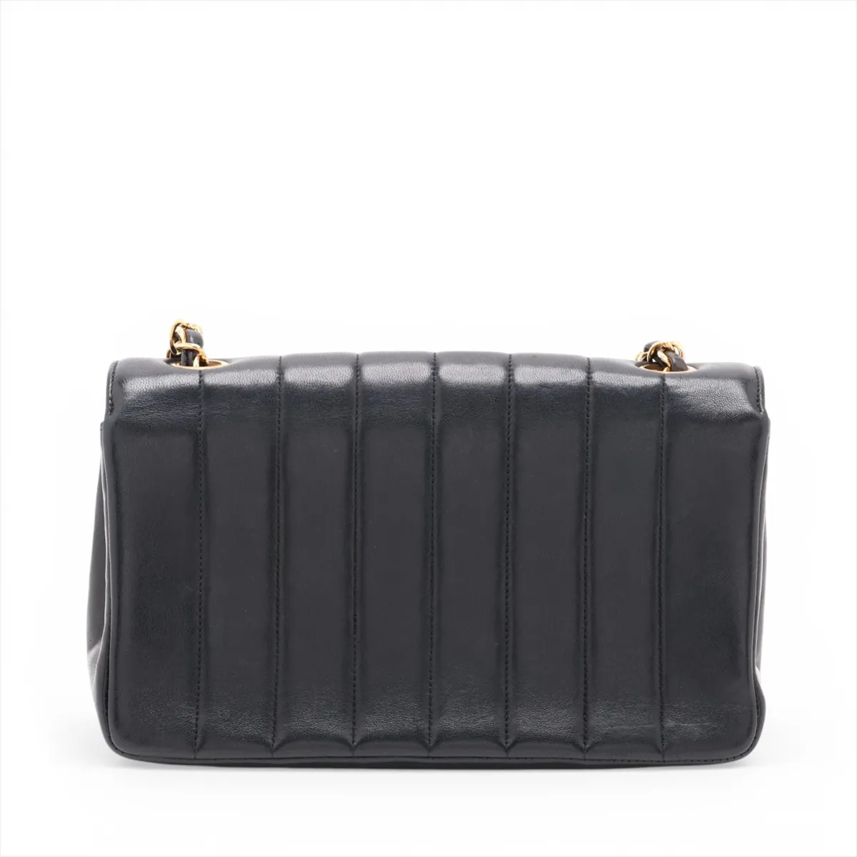 Mademoiselle Lambskin Single Flap Single Chain Bag, Black with Gold Hardware — view 2