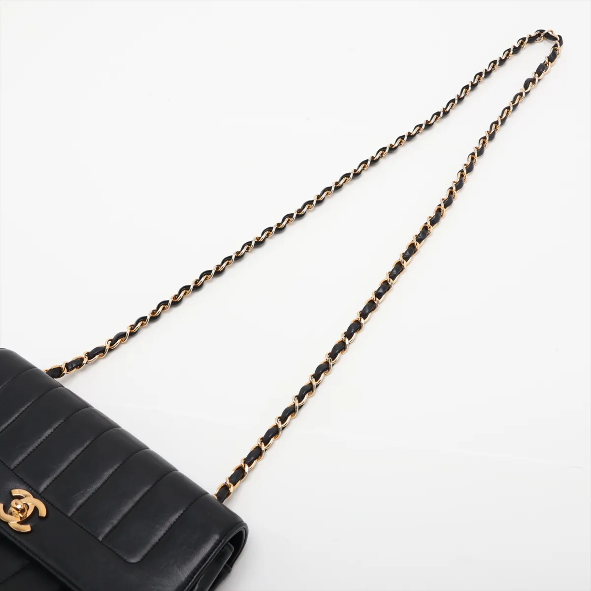 Mademoiselle Lambskin Single Flap Single Chain Bag, Black with Gold Hardware — view 5
