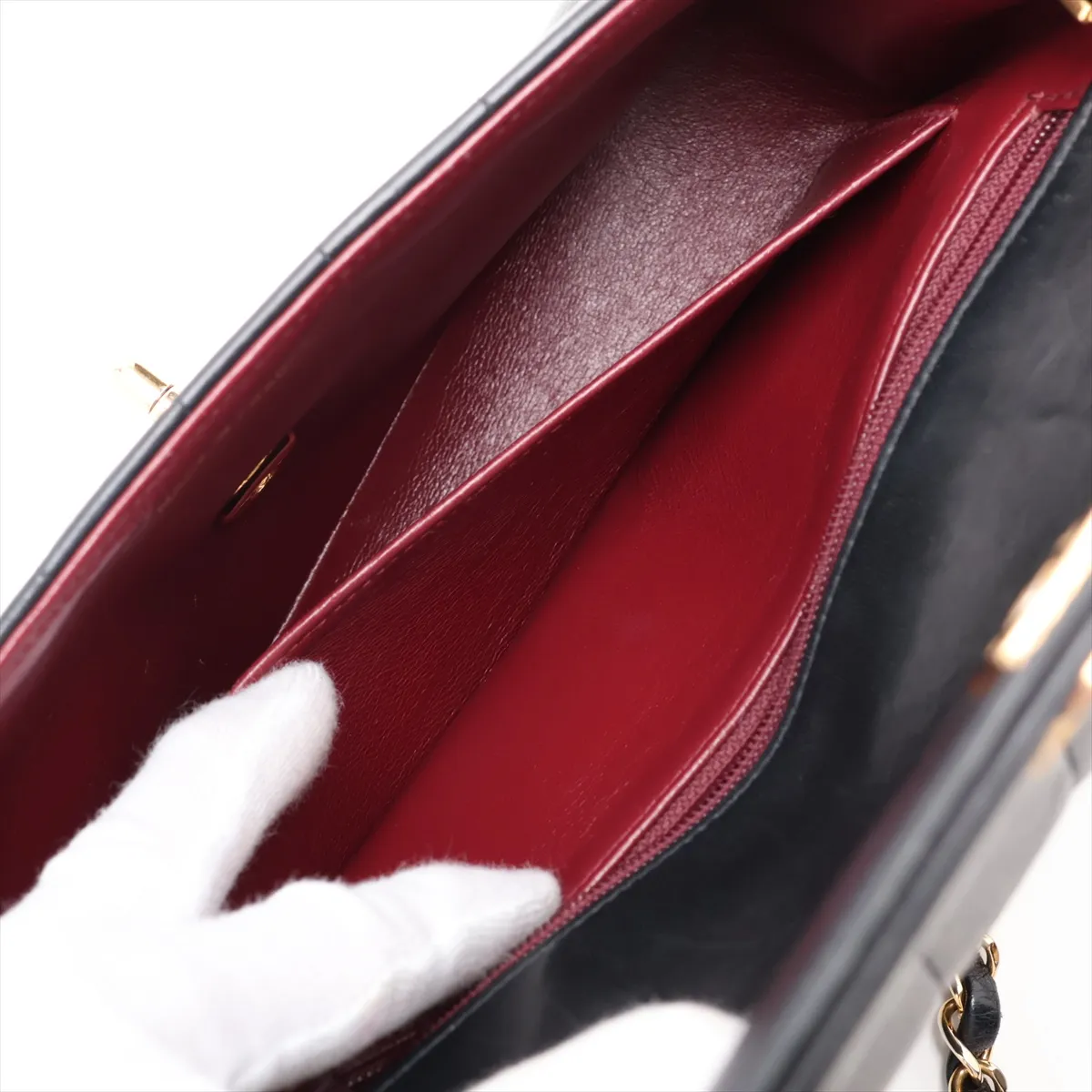 Mademoiselle Lambskin Single Flap Single Chain Bag, Black with Gold Hardware — view 7
