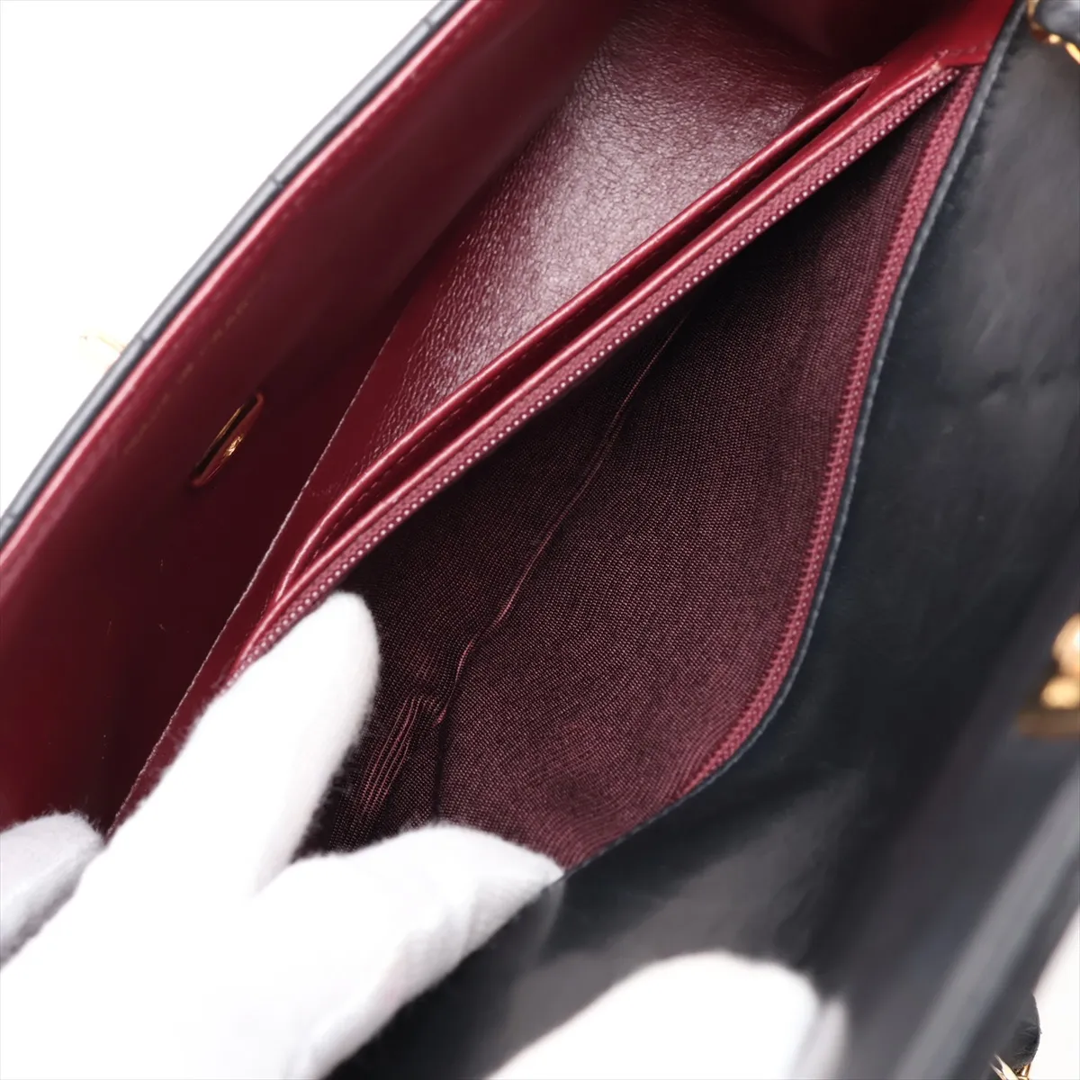 Mademoiselle Lambskin Single Flap Single Chain Bag, Black with Gold Hardware — view 8