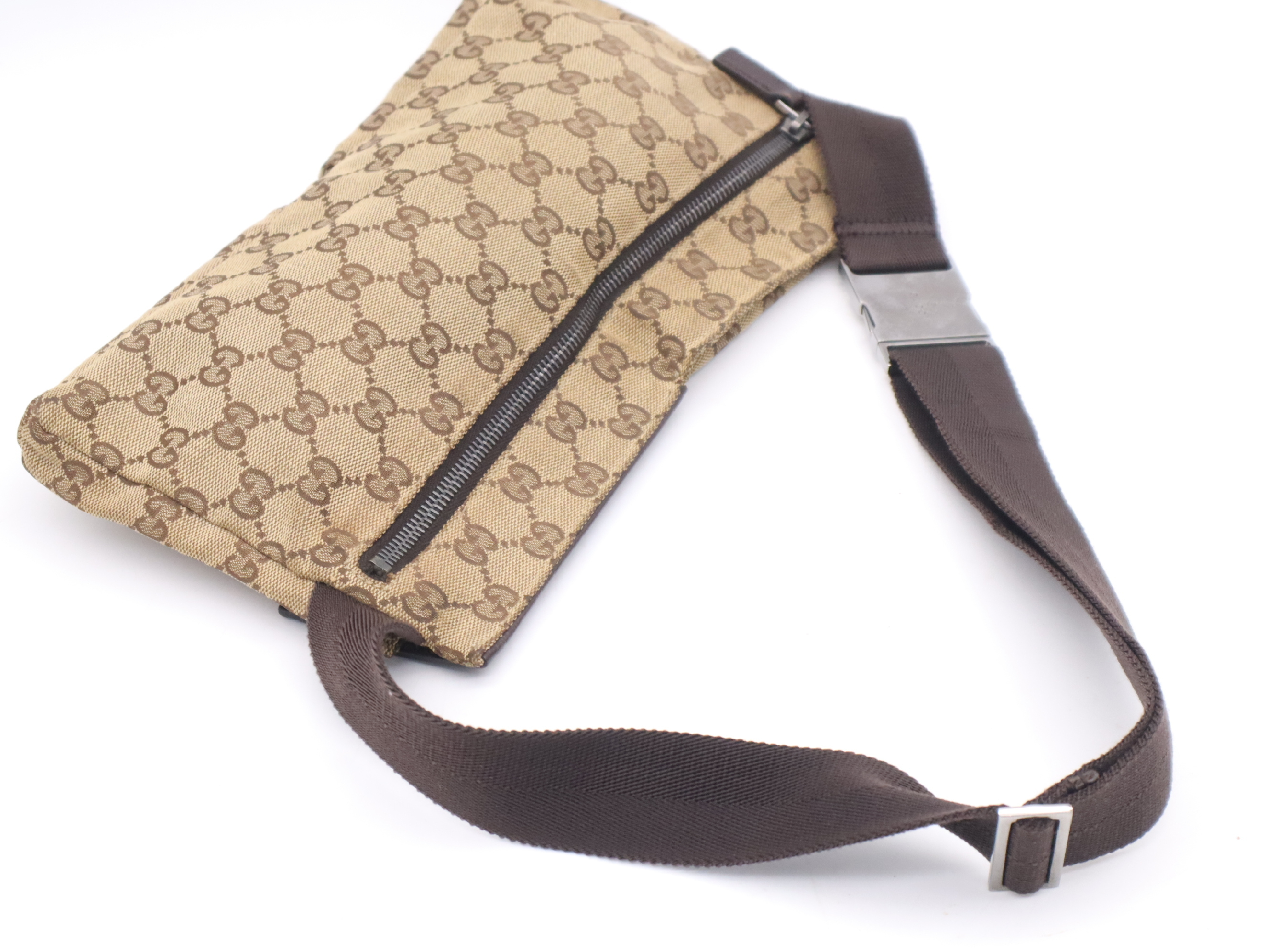 28566 GG Canvas Waist Bag Beige Brown Silver Hardware Waist Bag — view 6