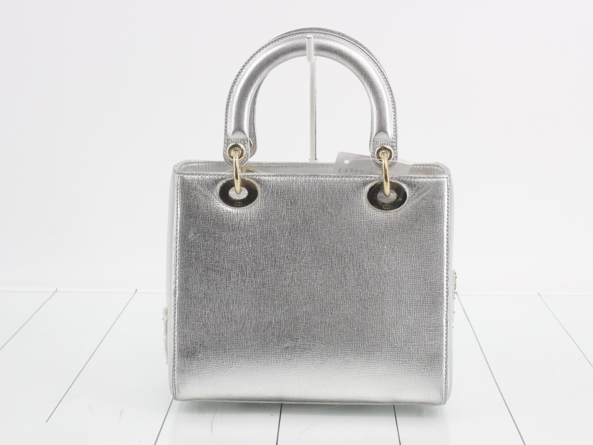 Lady Dior 2-Way Handbag, Silver Color — view 2