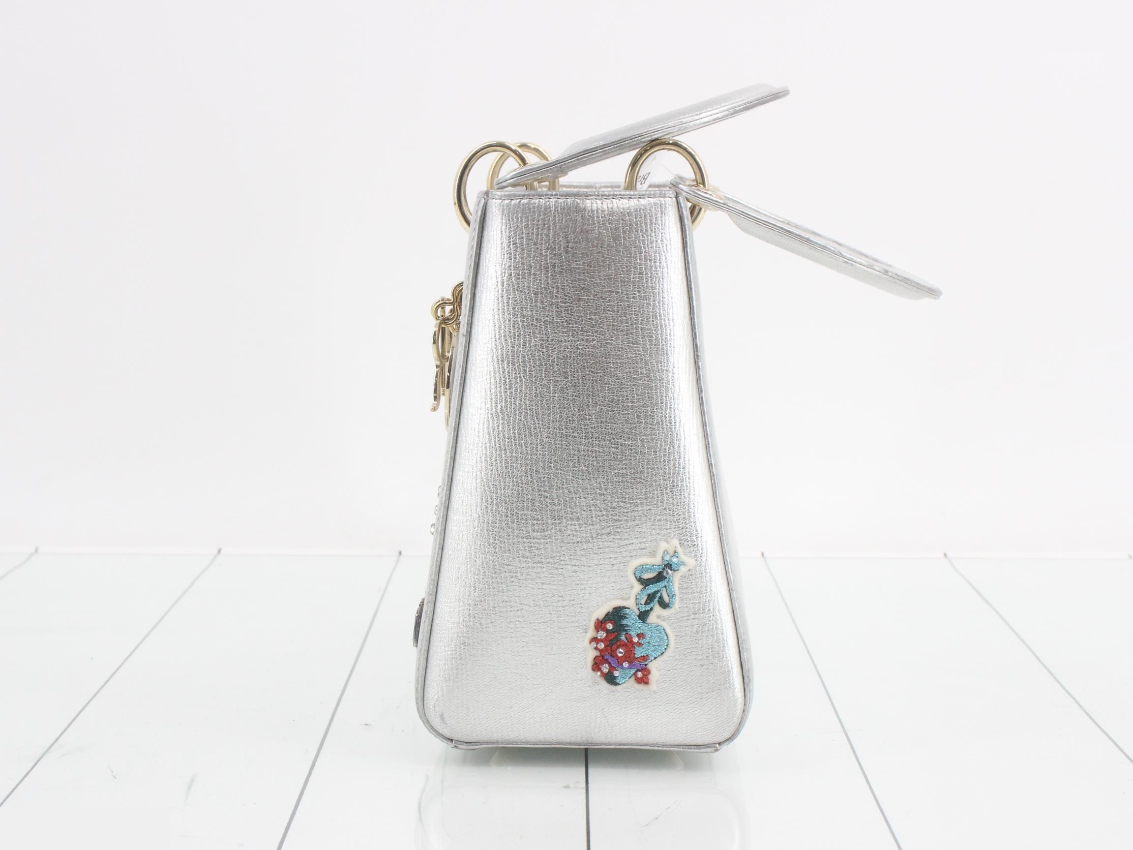 Lady Dior 2-Way Handbag, Silver Color — view 3
