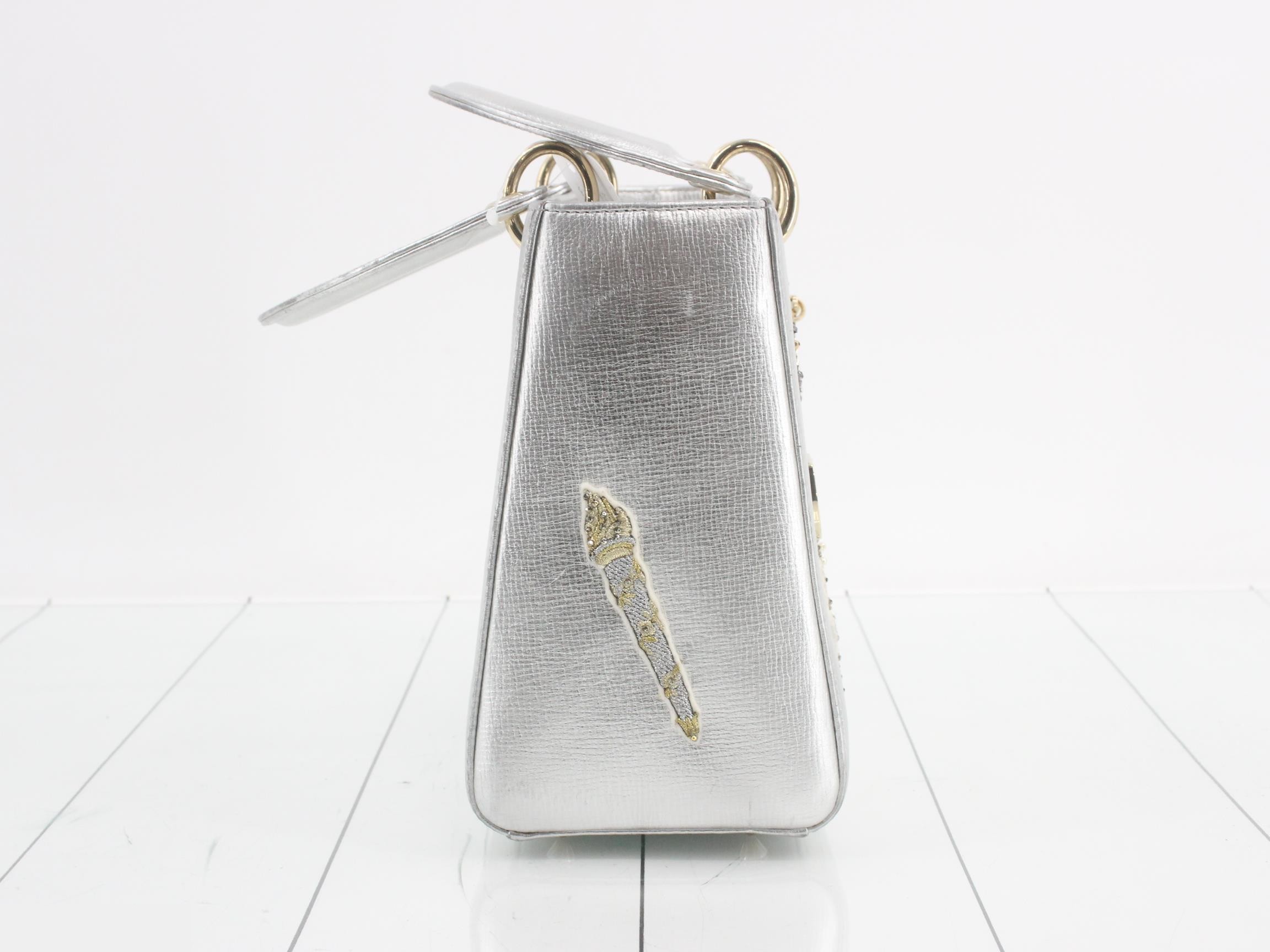 Lady Dior 2-Way Handbag, Silver Color — view 4