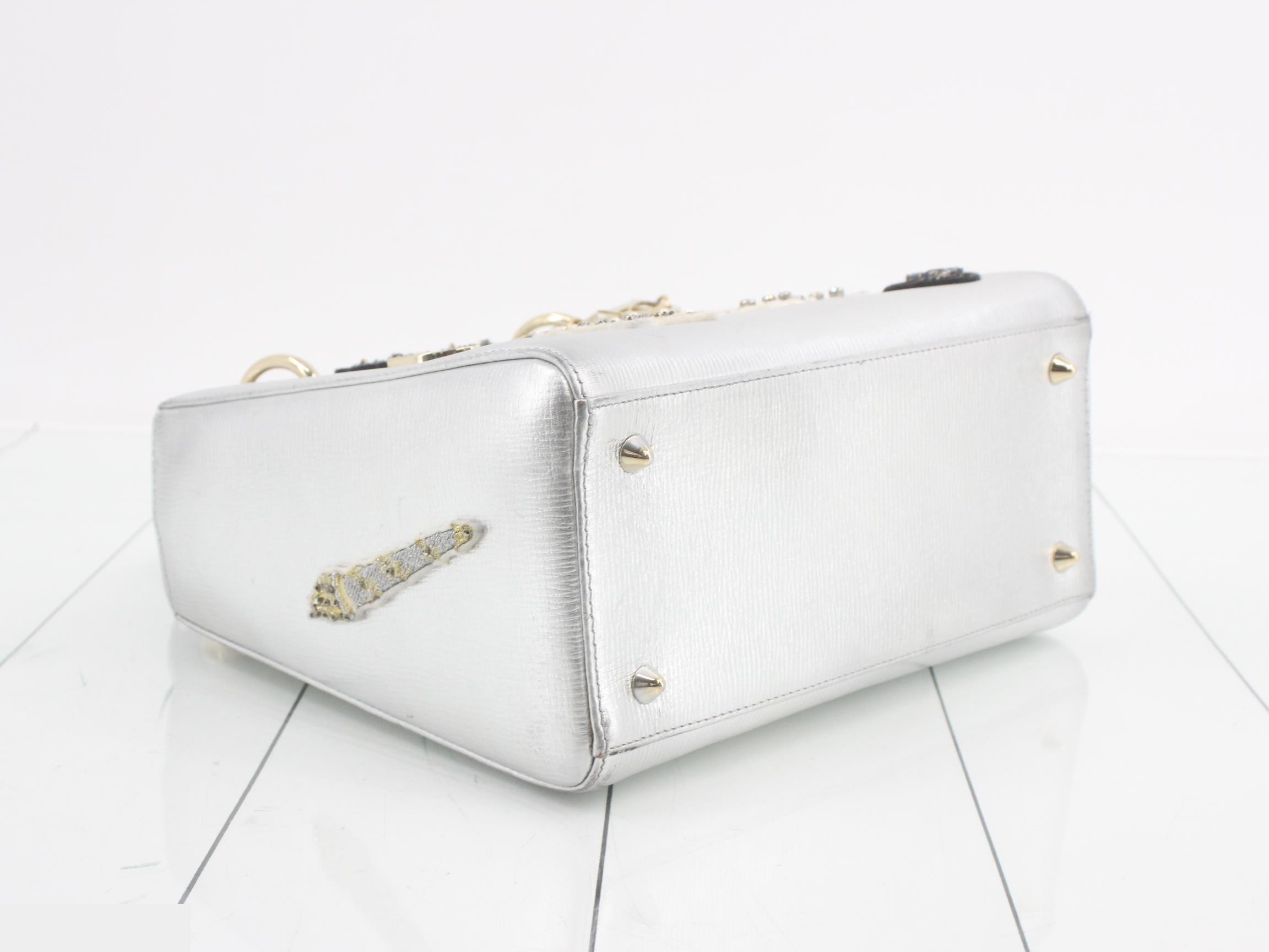 Lady Dior 2-Way Handbag, Silver Color — view 5