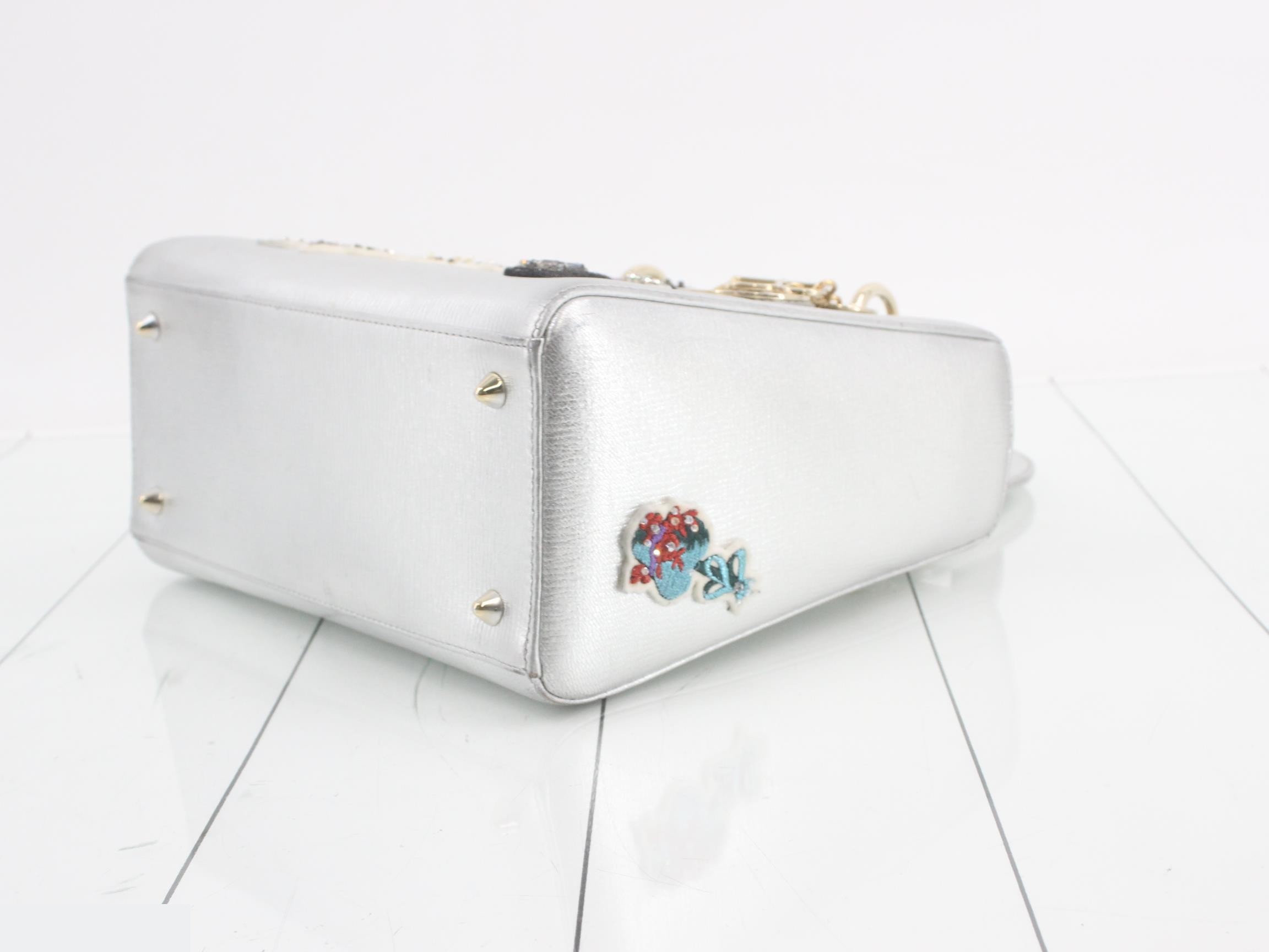 Lady Dior 2-Way Handbag, Silver Color — view 6