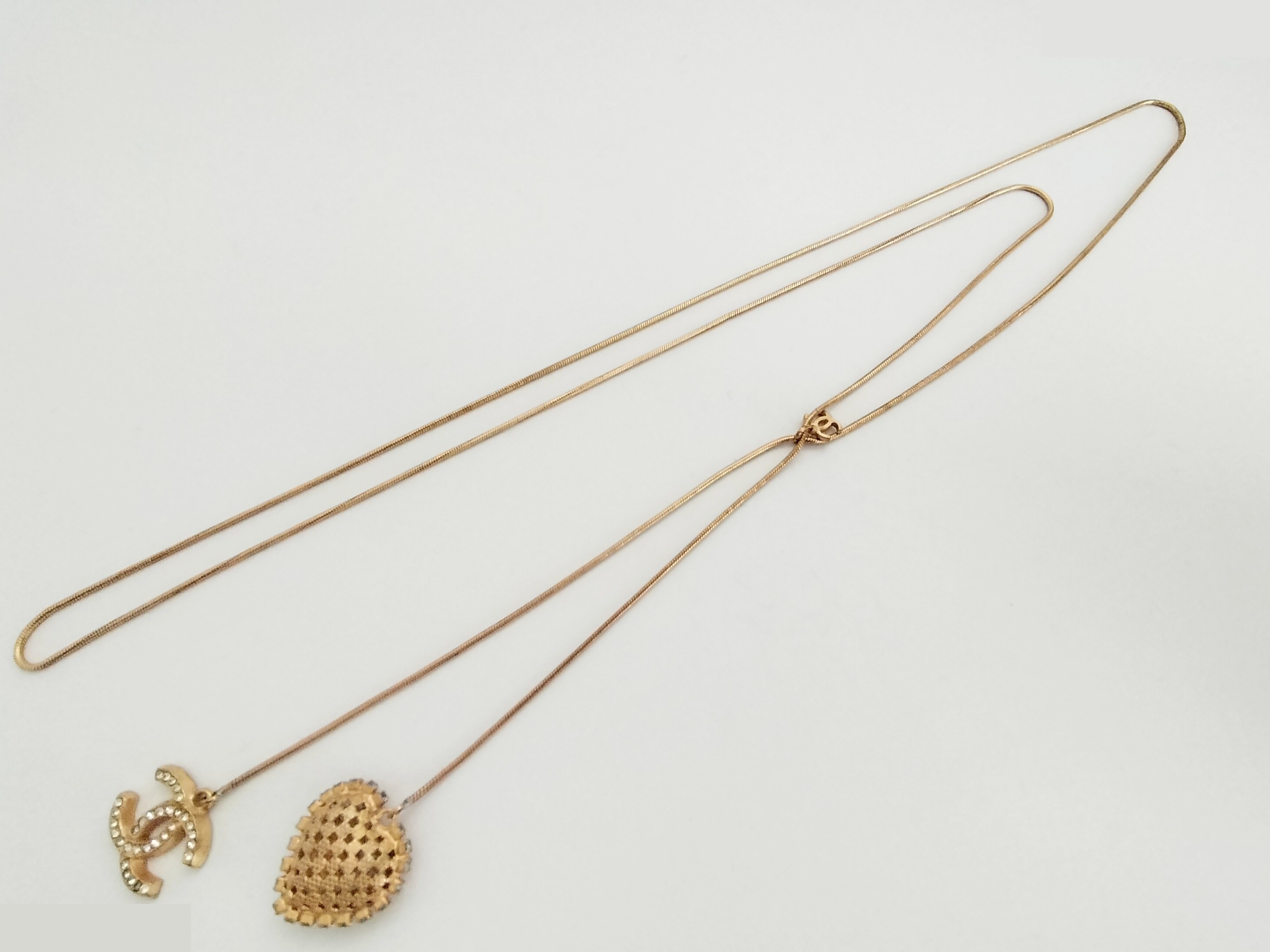 Coco Heart Rhinestone Gold Necklace Chain (approx. 108cm) — view 2