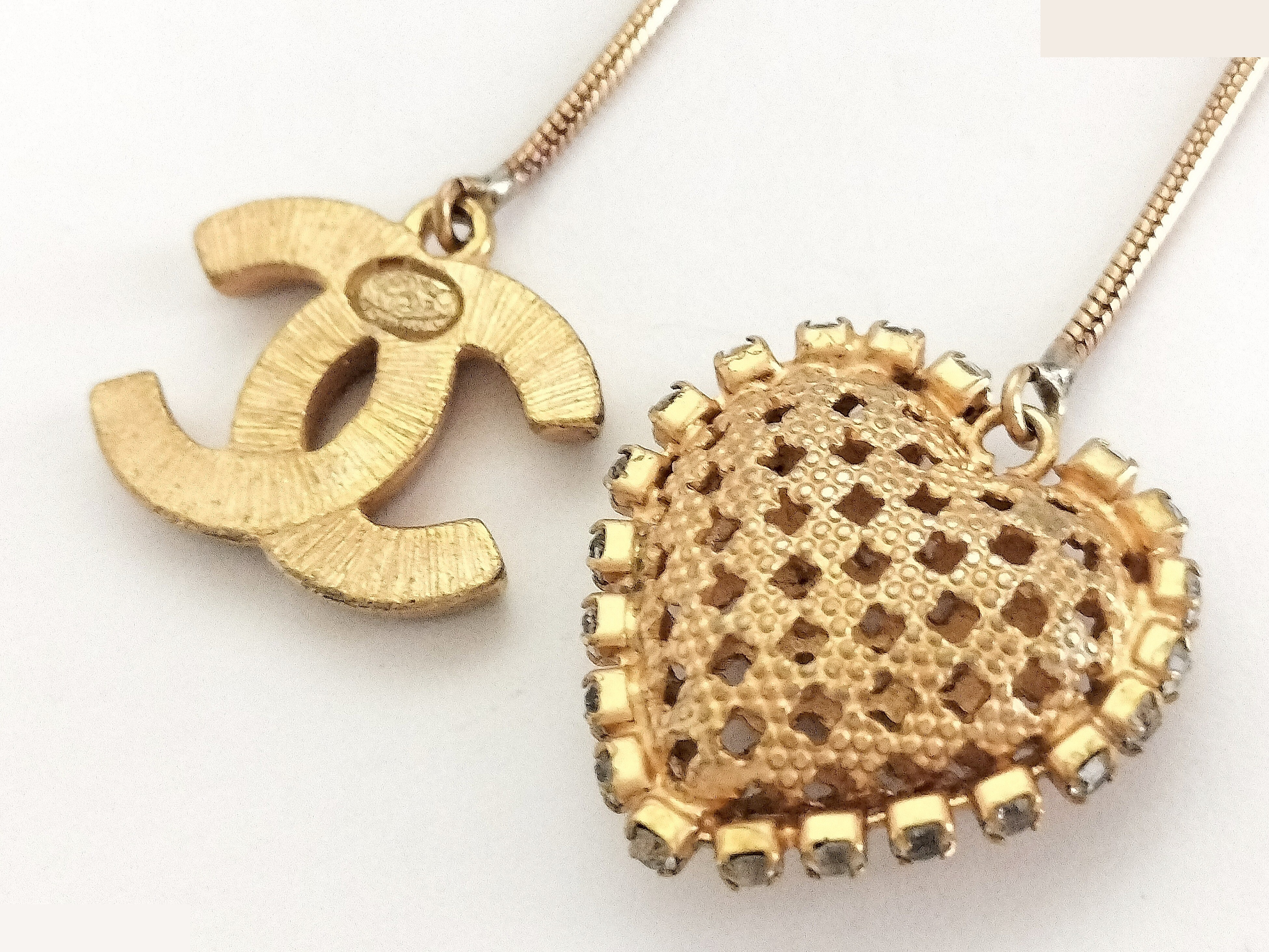 Coco Heart Rhinestone Gold Necklace Chain (approx. 108cm) — view 4