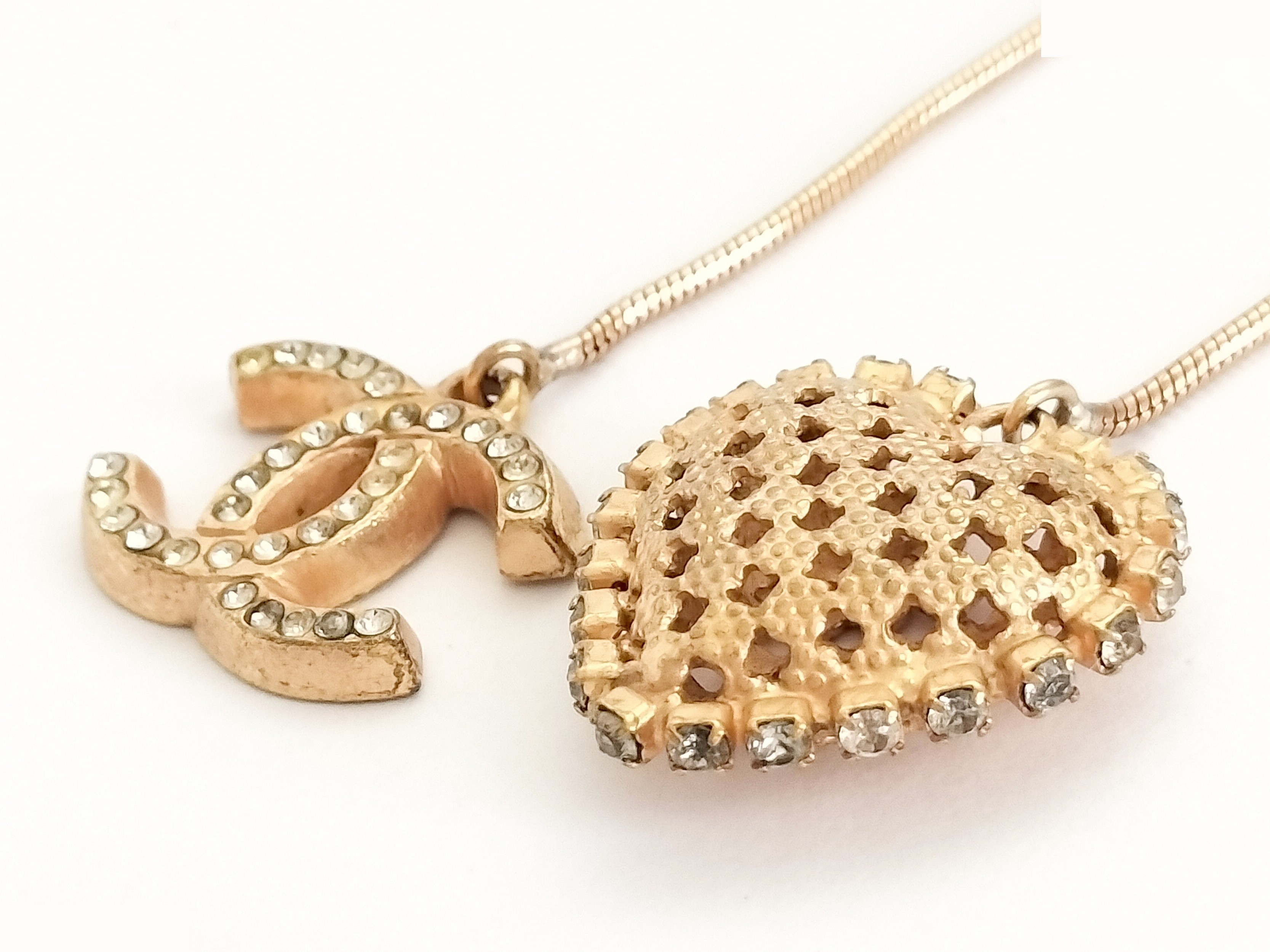 Coco Heart Rhinestone Gold Necklace Chain (approx. 108cm) — view 5