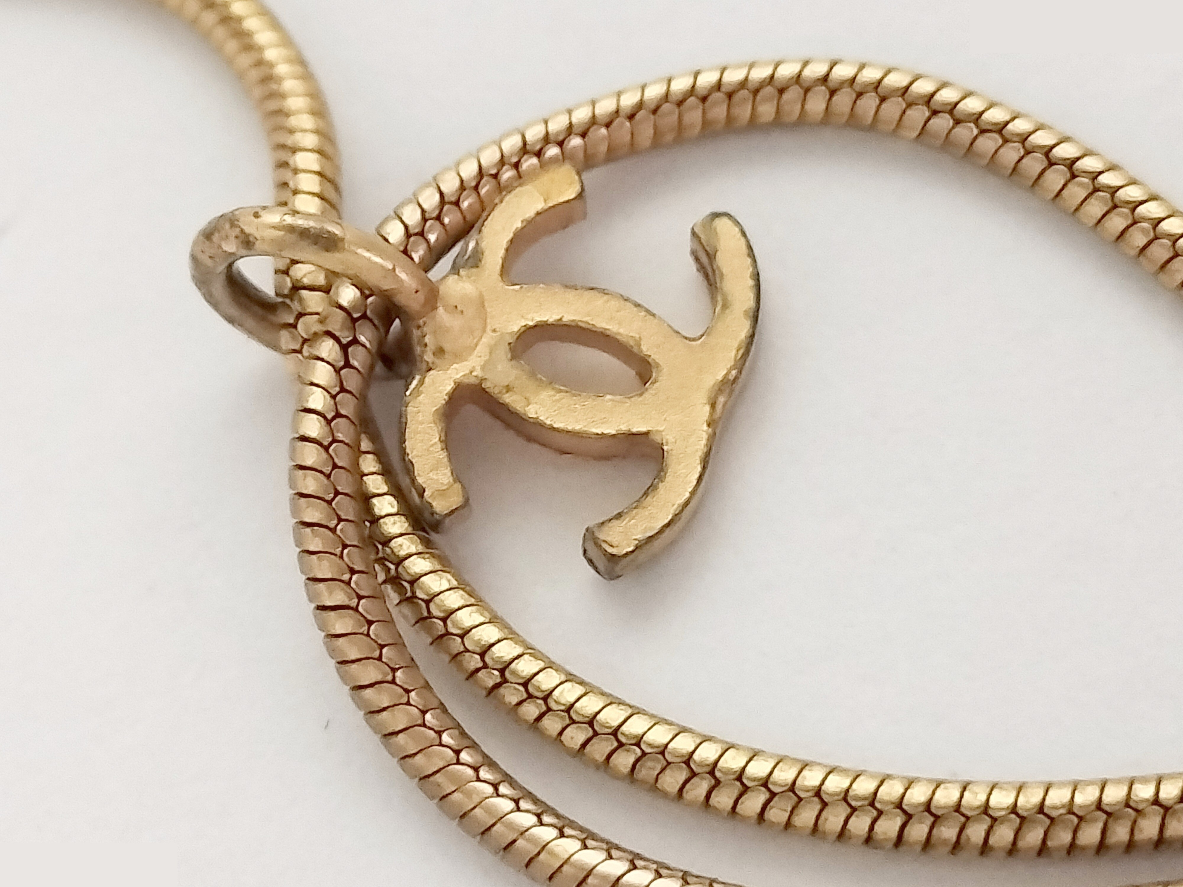 Coco Heart Rhinestone Gold Necklace Chain (approx. 108cm) — view 7