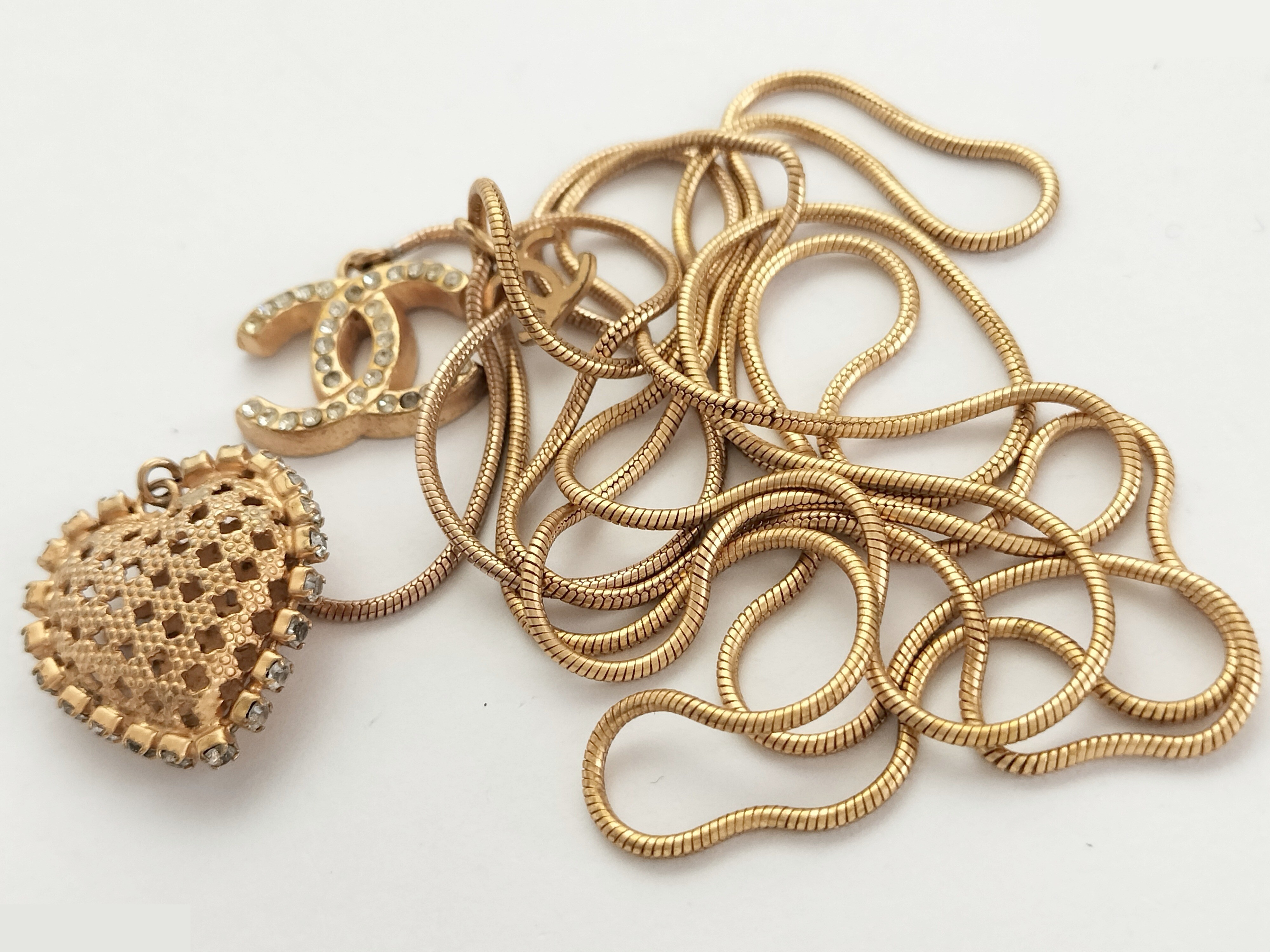 Coco Heart Rhinestone Gold Necklace Chain (approx. 108cm) — view 8