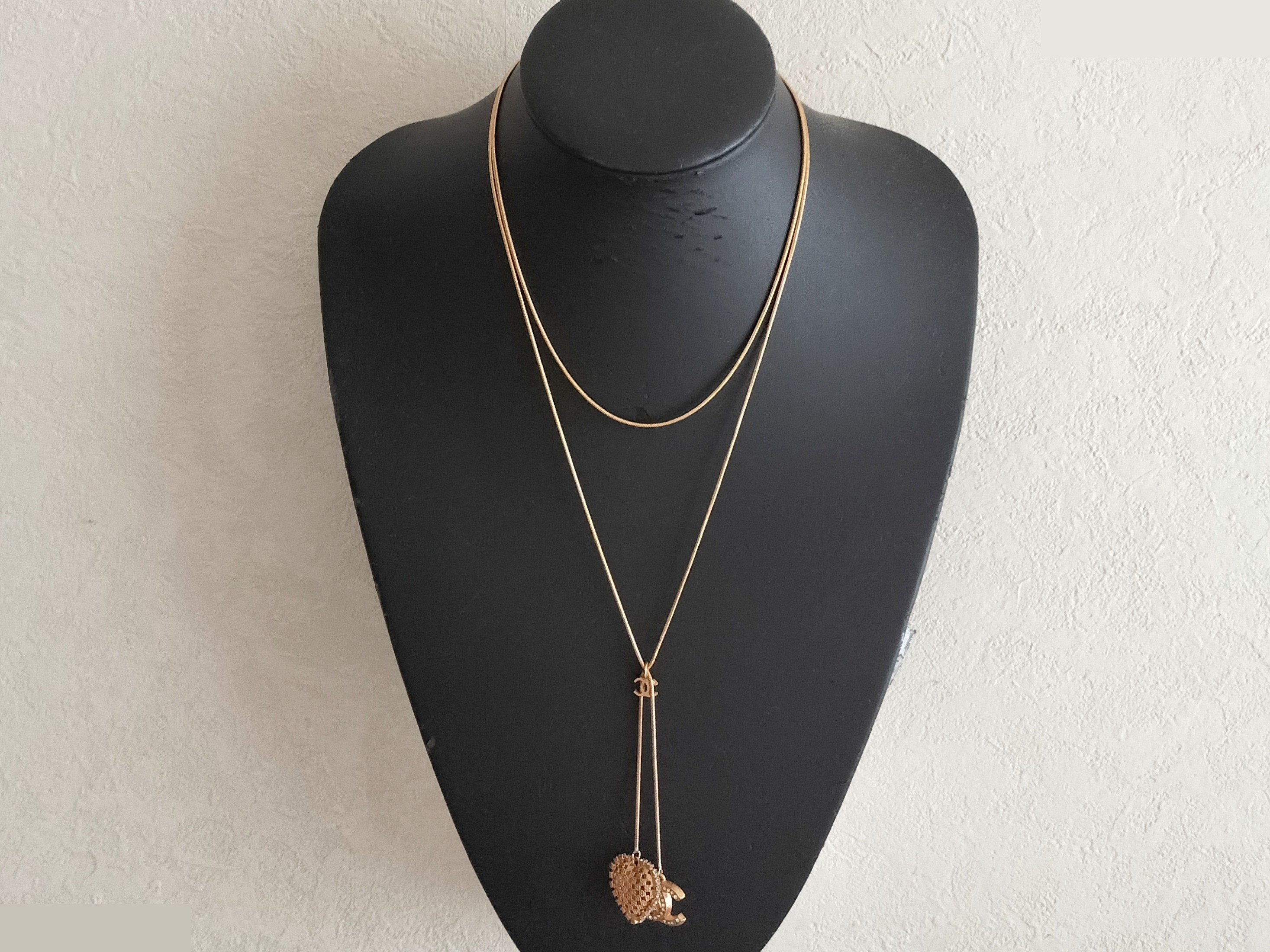 Coco Heart Rhinestone Gold Necklace Chain (approx. 108cm) — view 9
