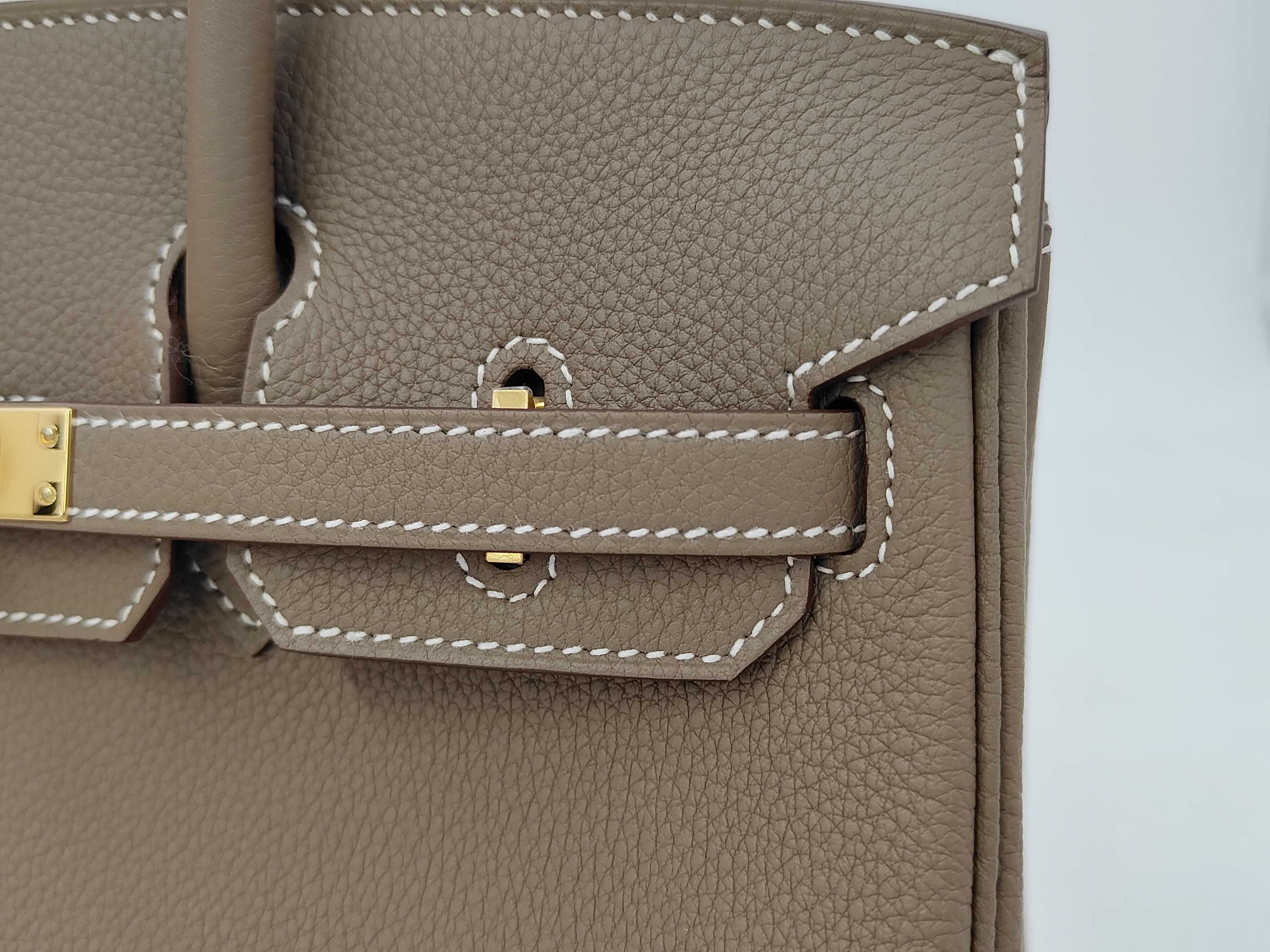 Birkin 25 G stamp Togo Etoupe Gold hardware handbag — view 8