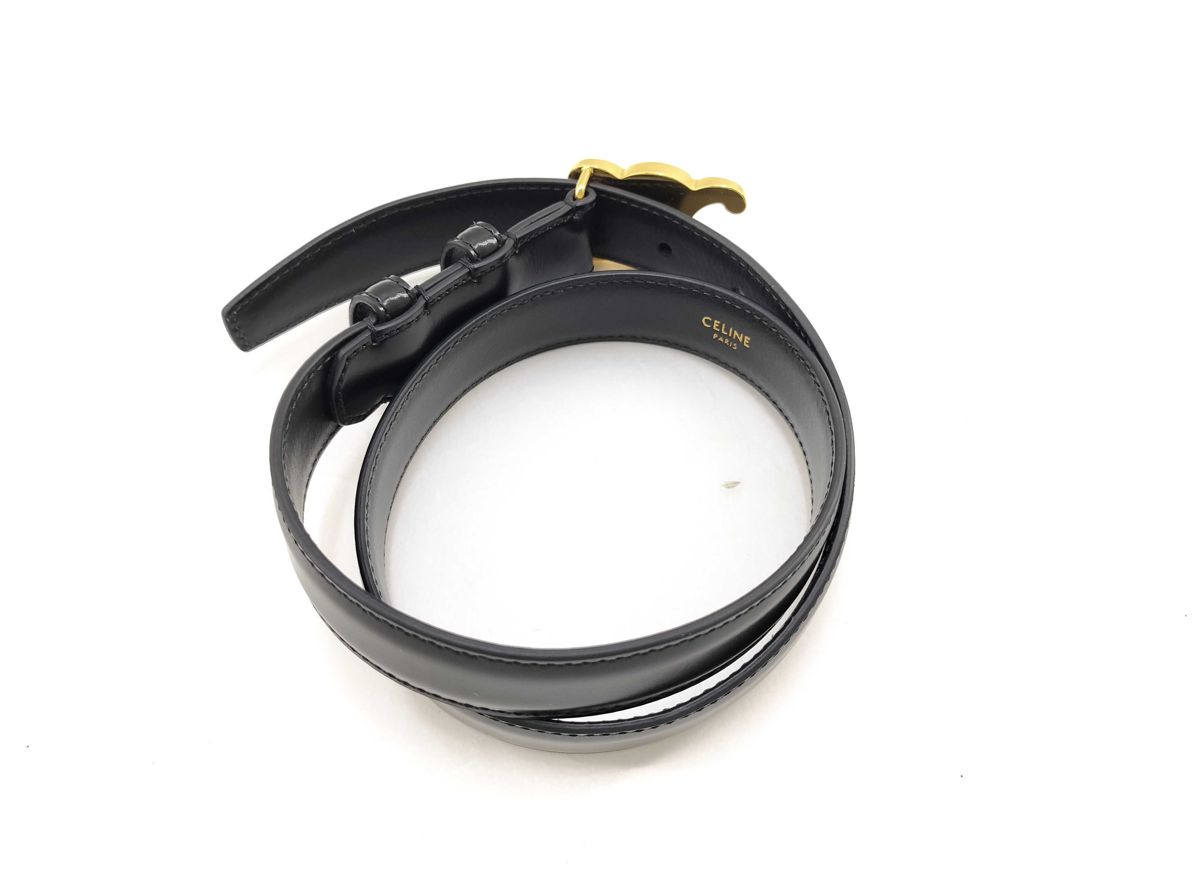 Medium Triomphe Belt 25mm Black Leather Gold Hardware Size: 70 Unused Belt — view 3