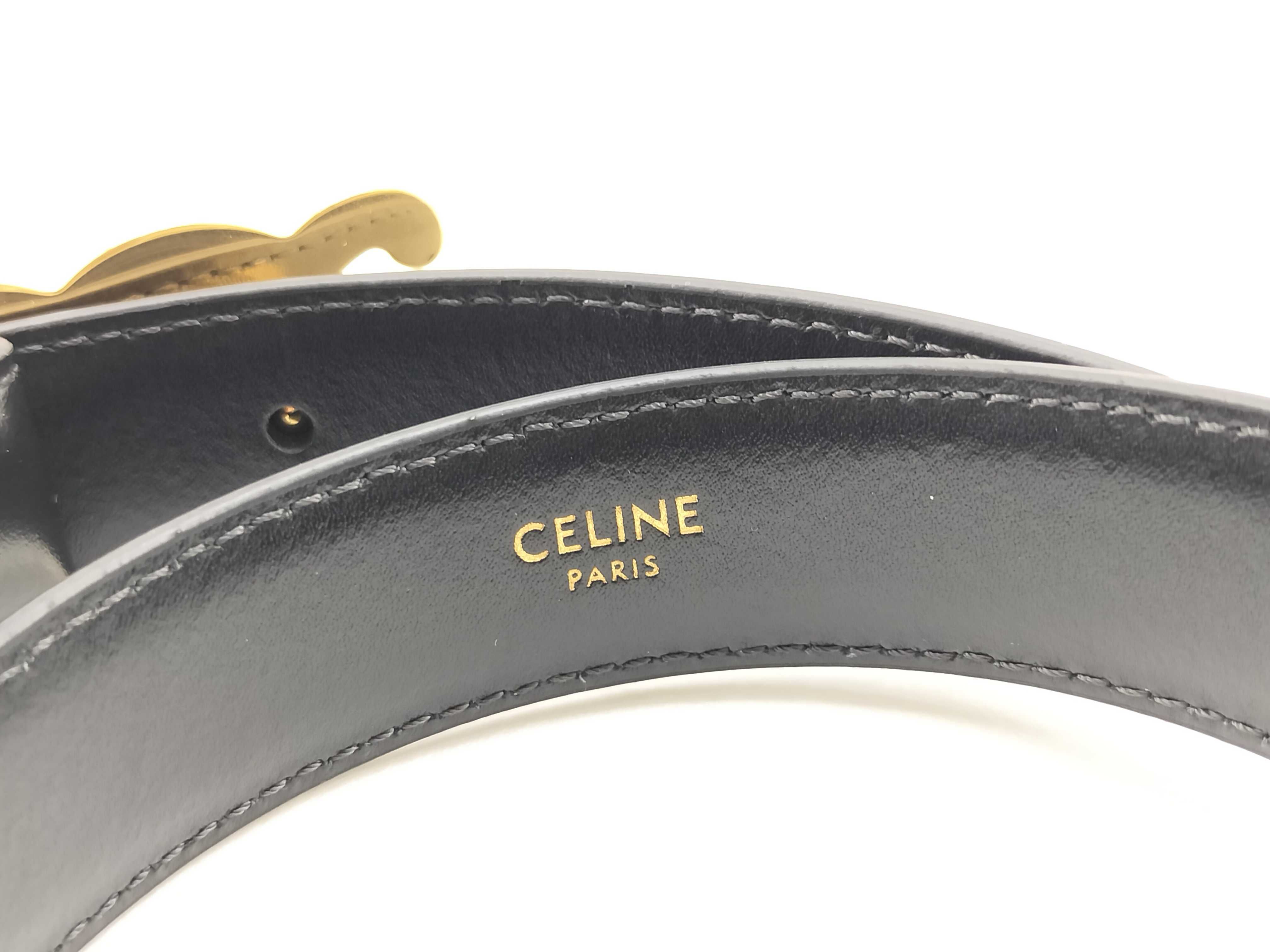 Medium Triomphe Belt 25mm Black Leather Gold Hardware Size: 70 Unused Belt — view 4