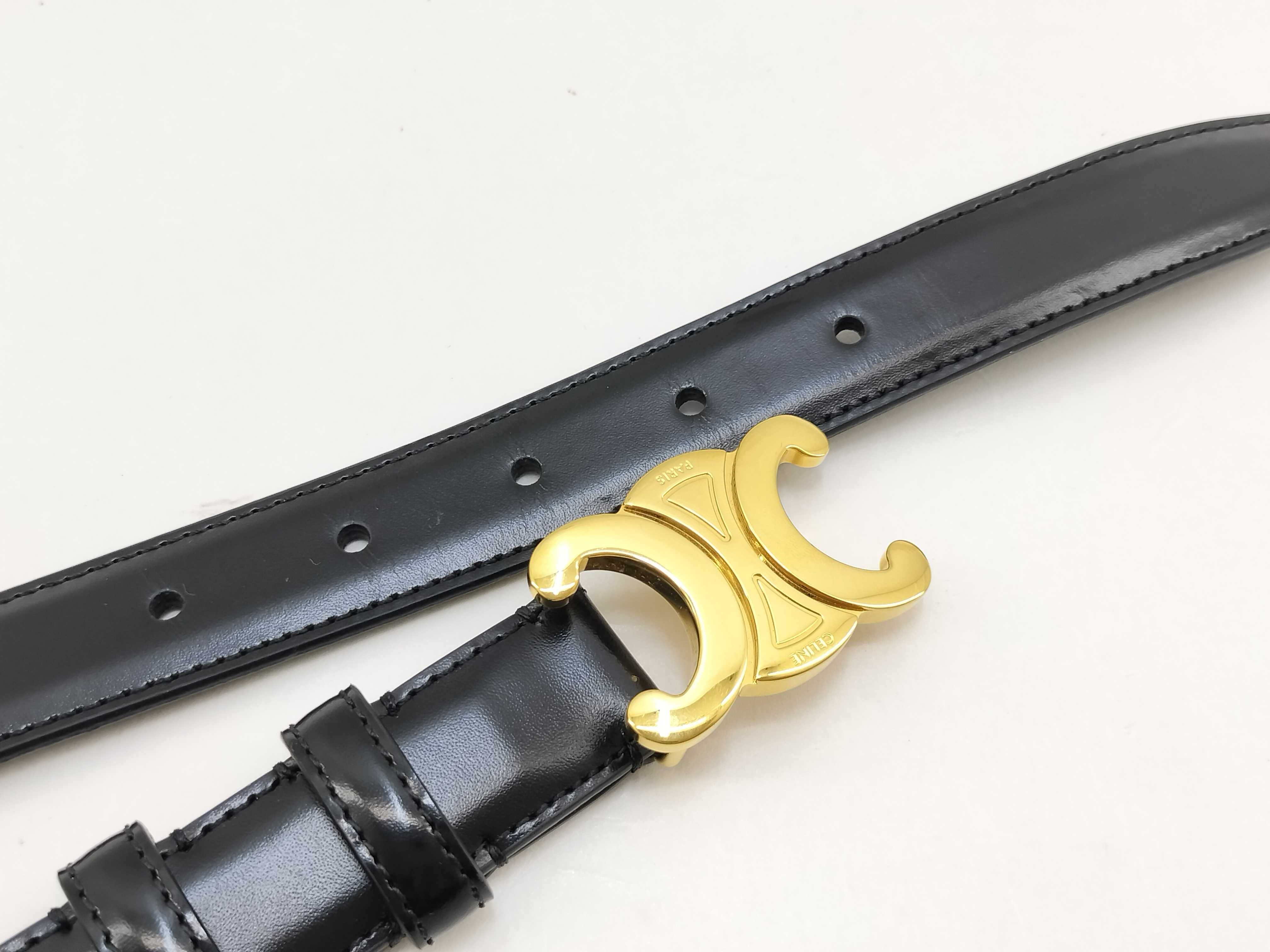 Medium Triomphe Belt 25mm Black Leather Gold Hardware Size: 70 Unused Belt — view 6