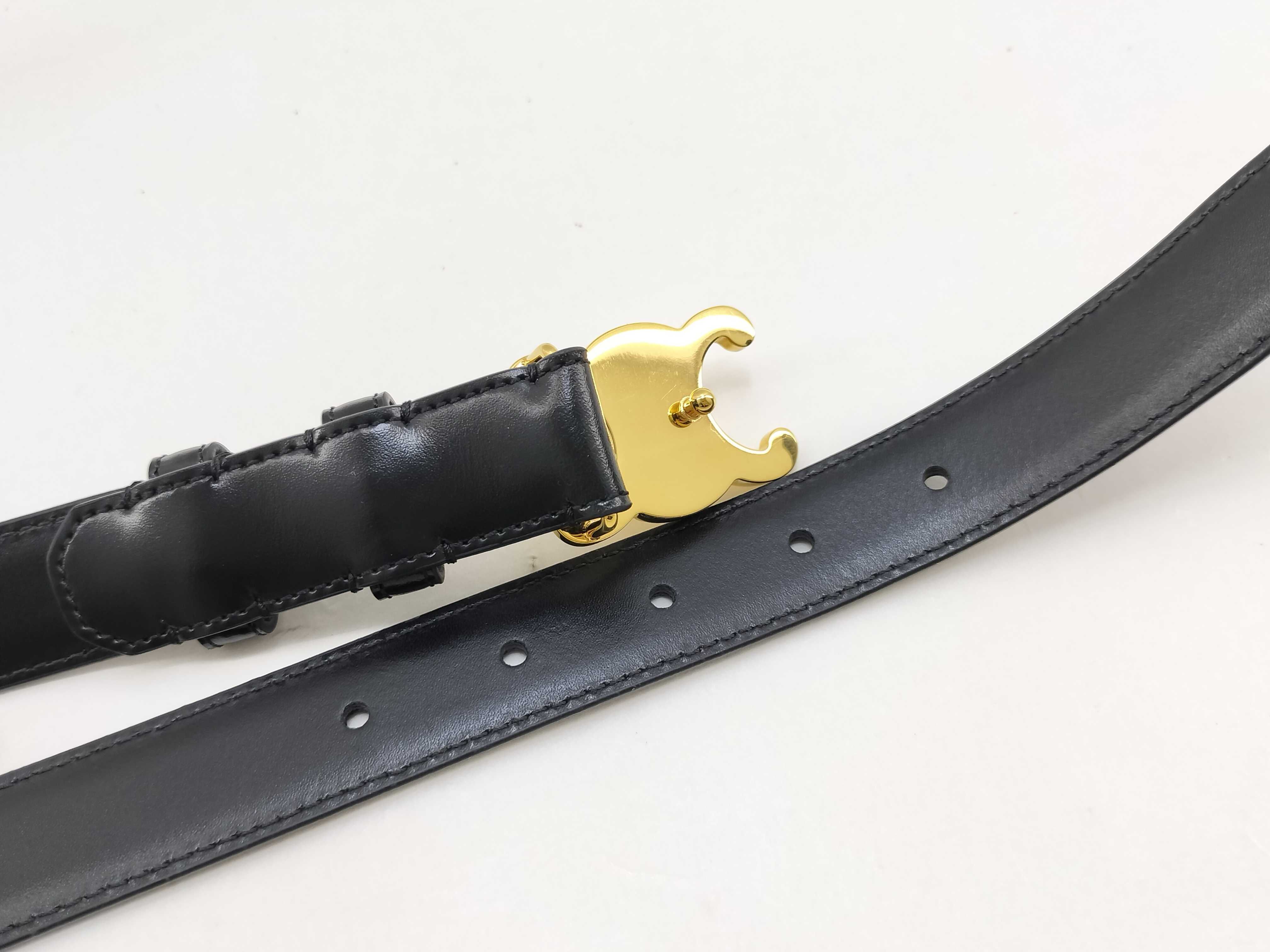 Medium Triomphe Belt 25mm Black Leather Gold Hardware Size: 70 Unused Belt — view 7