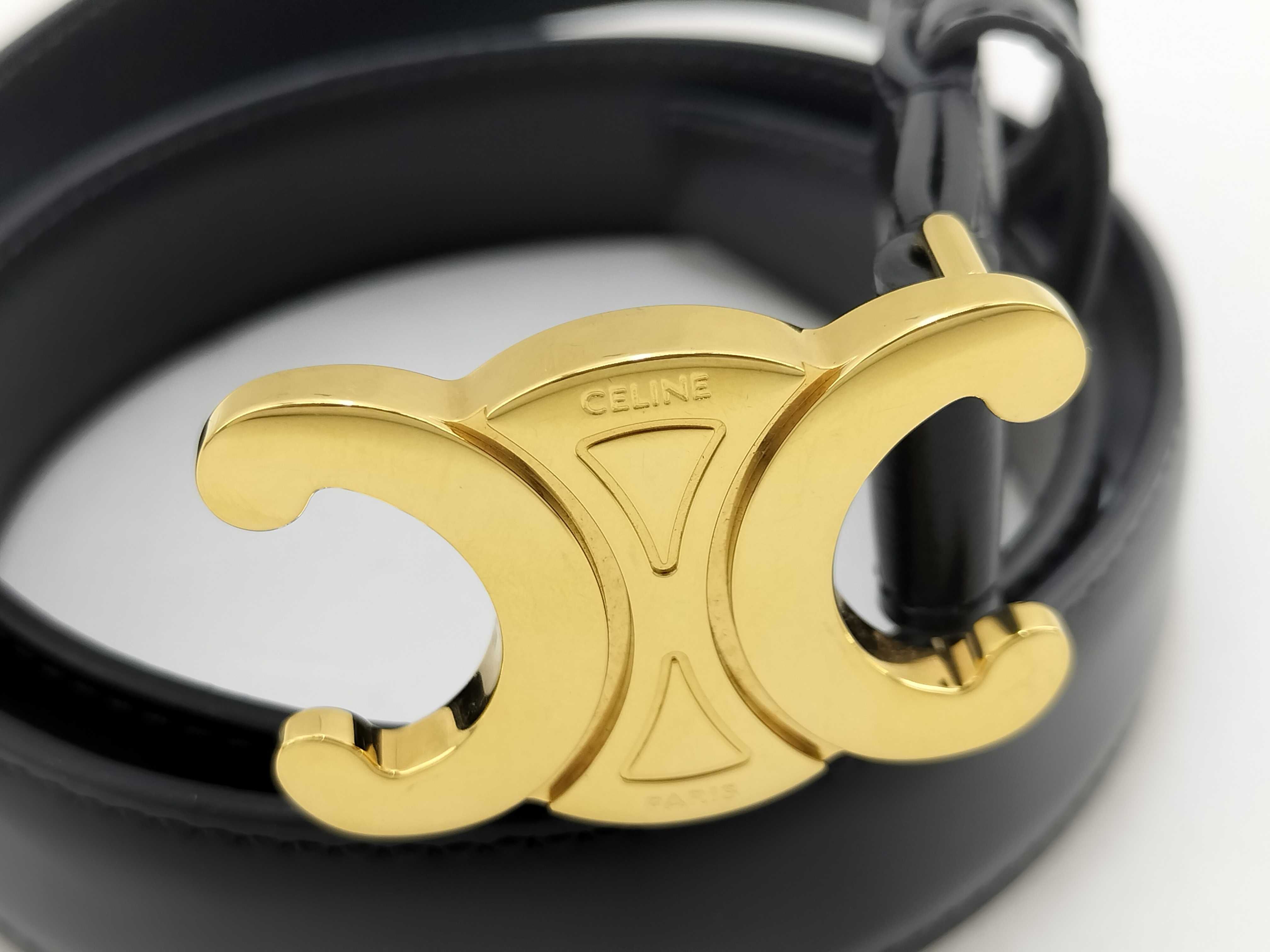 Medium Triomphe Belt 25mm Black Leather Gold Hardware Size: 70 Unused Belt — view 9