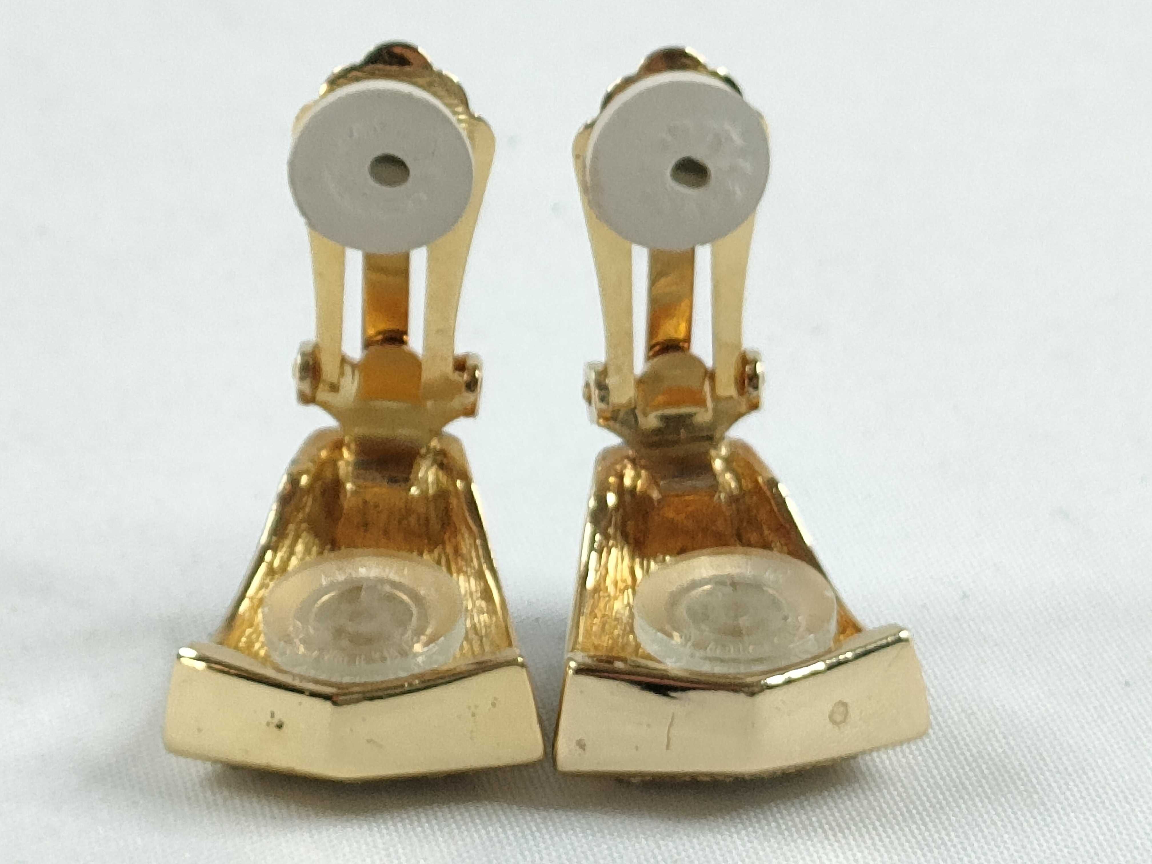 Christian Earrings, Rhinestone, Black x Gold Earrings — view 4