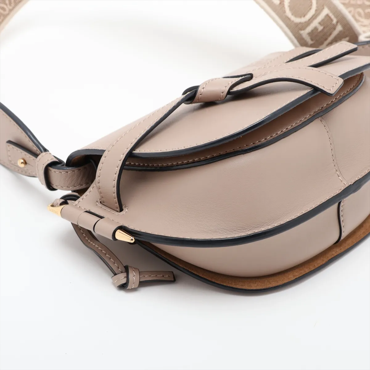 Gate Dual Mini Leather Shoulder Bag, Beige — view 4
