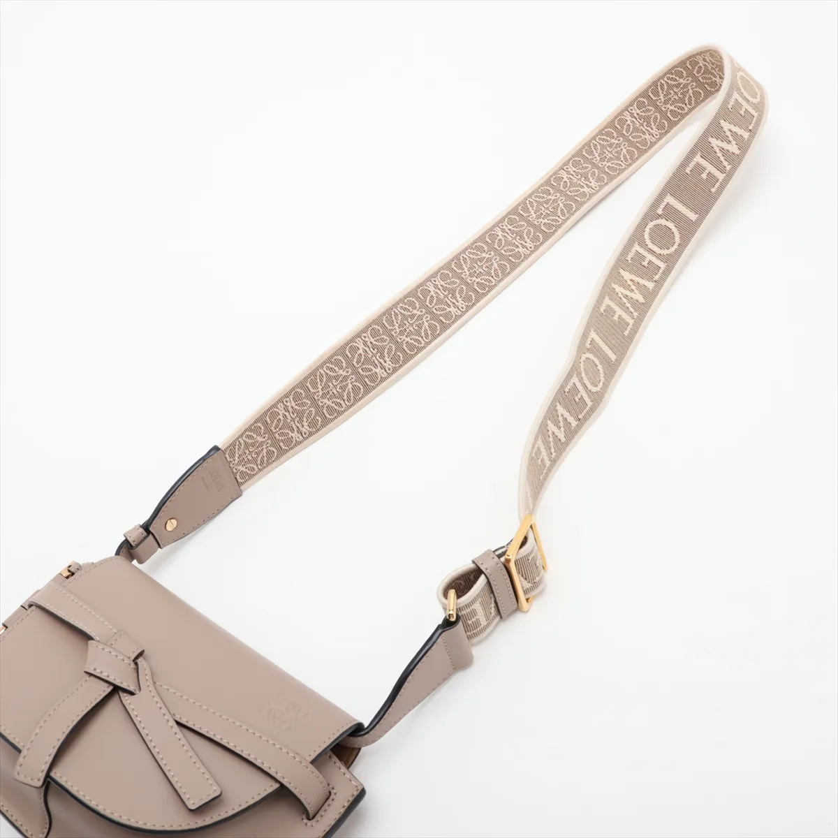 Gate Dual Mini Leather Shoulder Bag, Beige — view 5