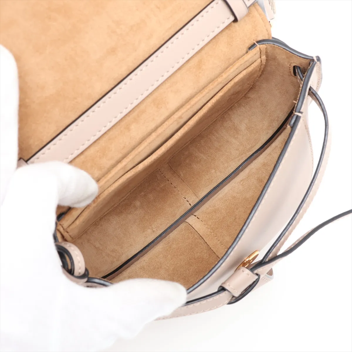 Gate Dual Mini Leather Shoulder Bag, Beige — view 6