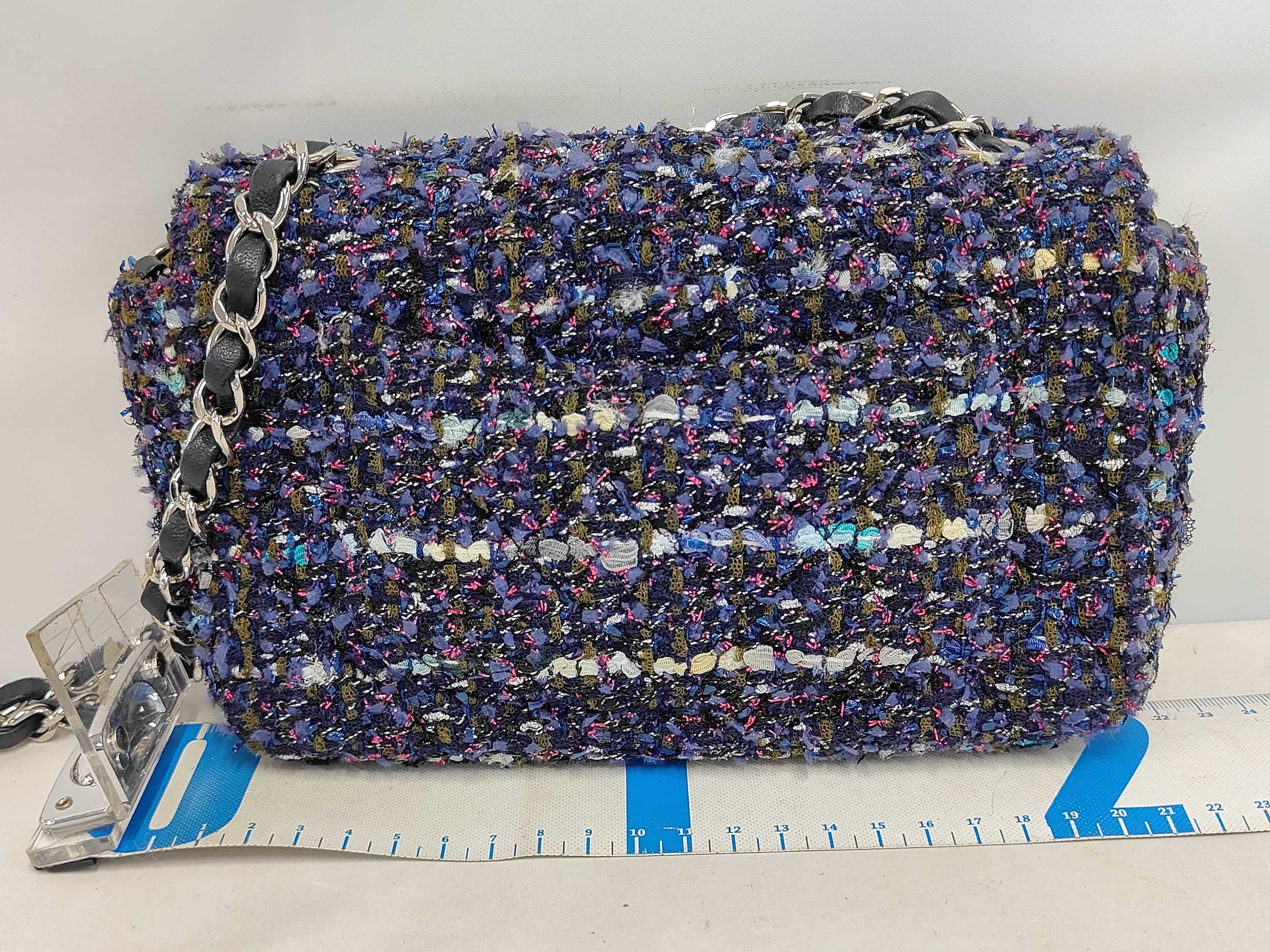 Mini Mat Chain Shoulder Bag, Tweed, Purple/Black, SS Size — view 2