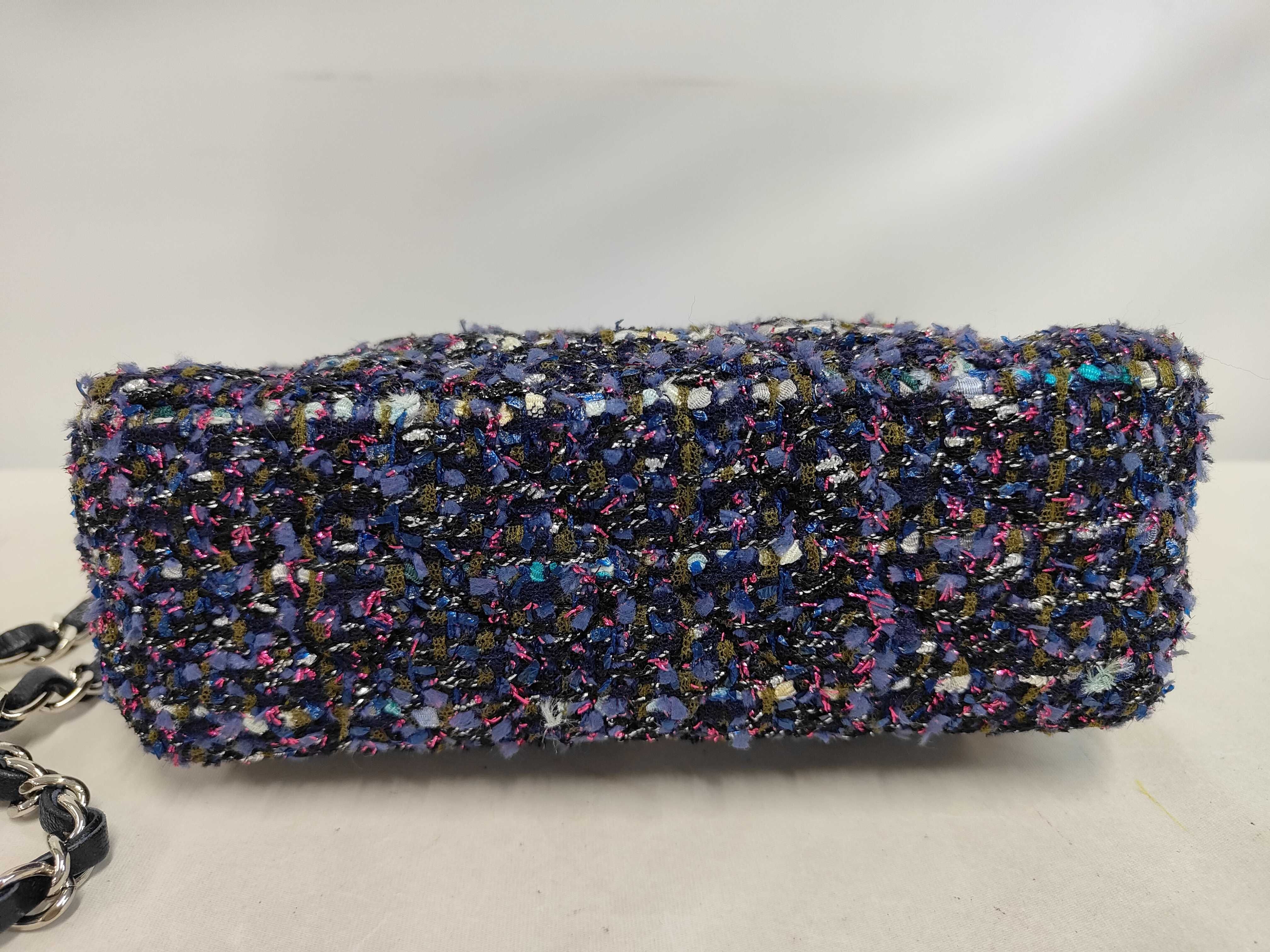 Mini Mat Chain Shoulder Bag, Tweed, Purple/Black, SS Size — view 4