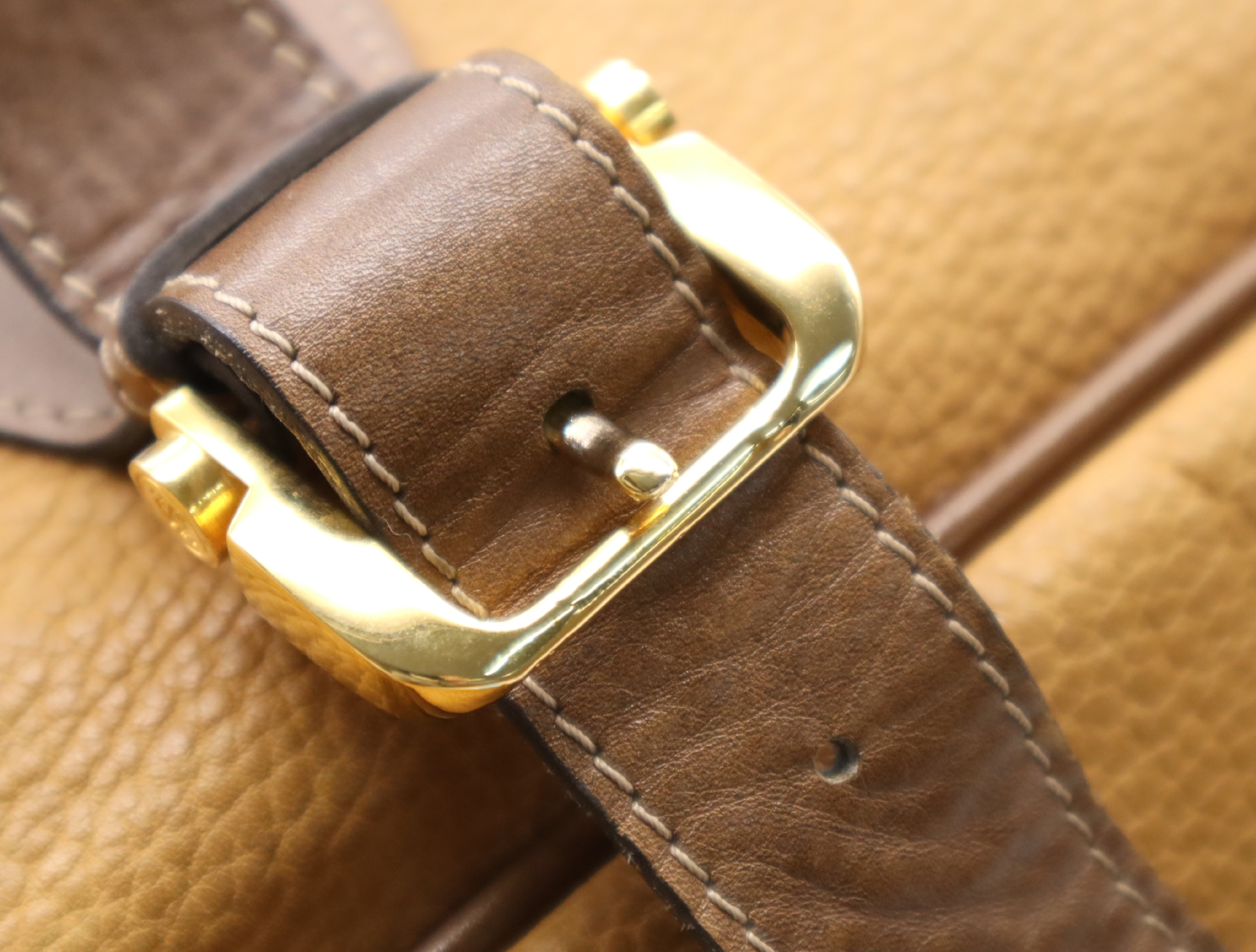 Leather Amazona Boston Bag, Brown, Gold Hardware — view 9