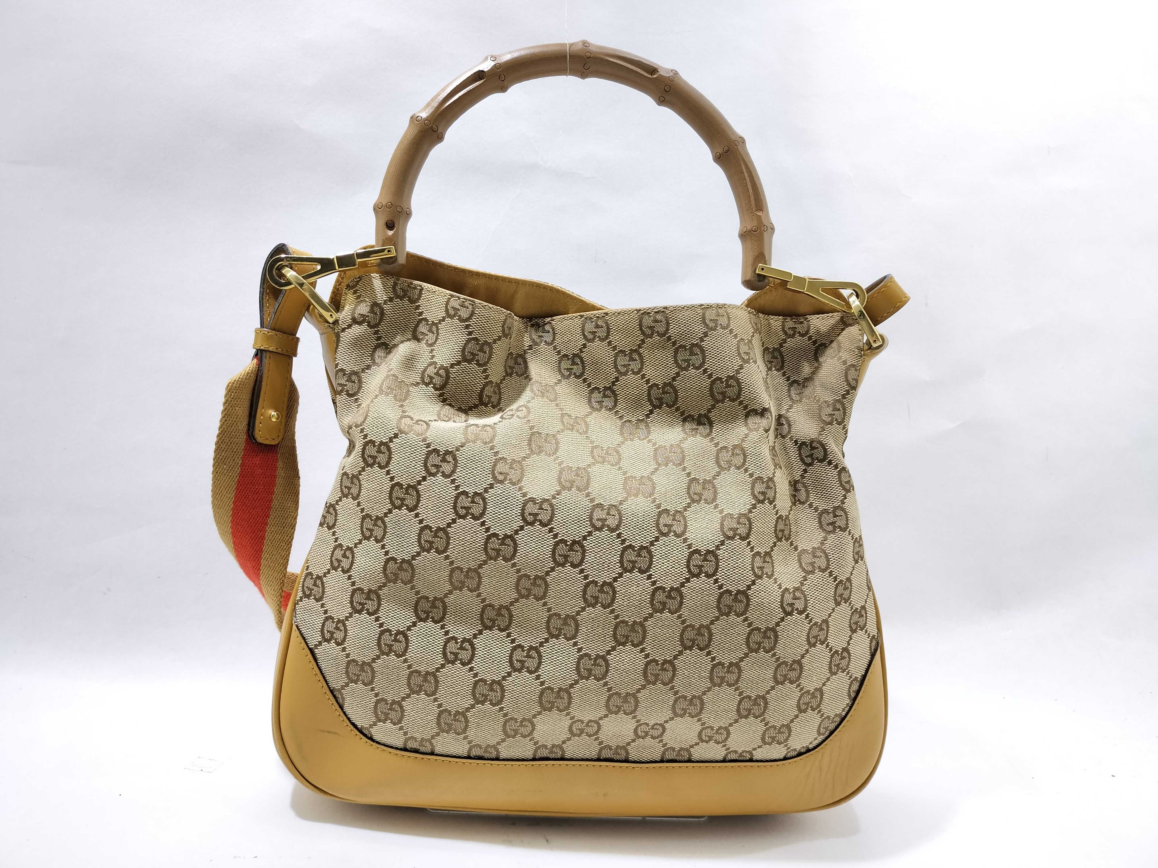 Bamboo GG Canvas 2WAY Handbag Bamboo Camel Strap Bag